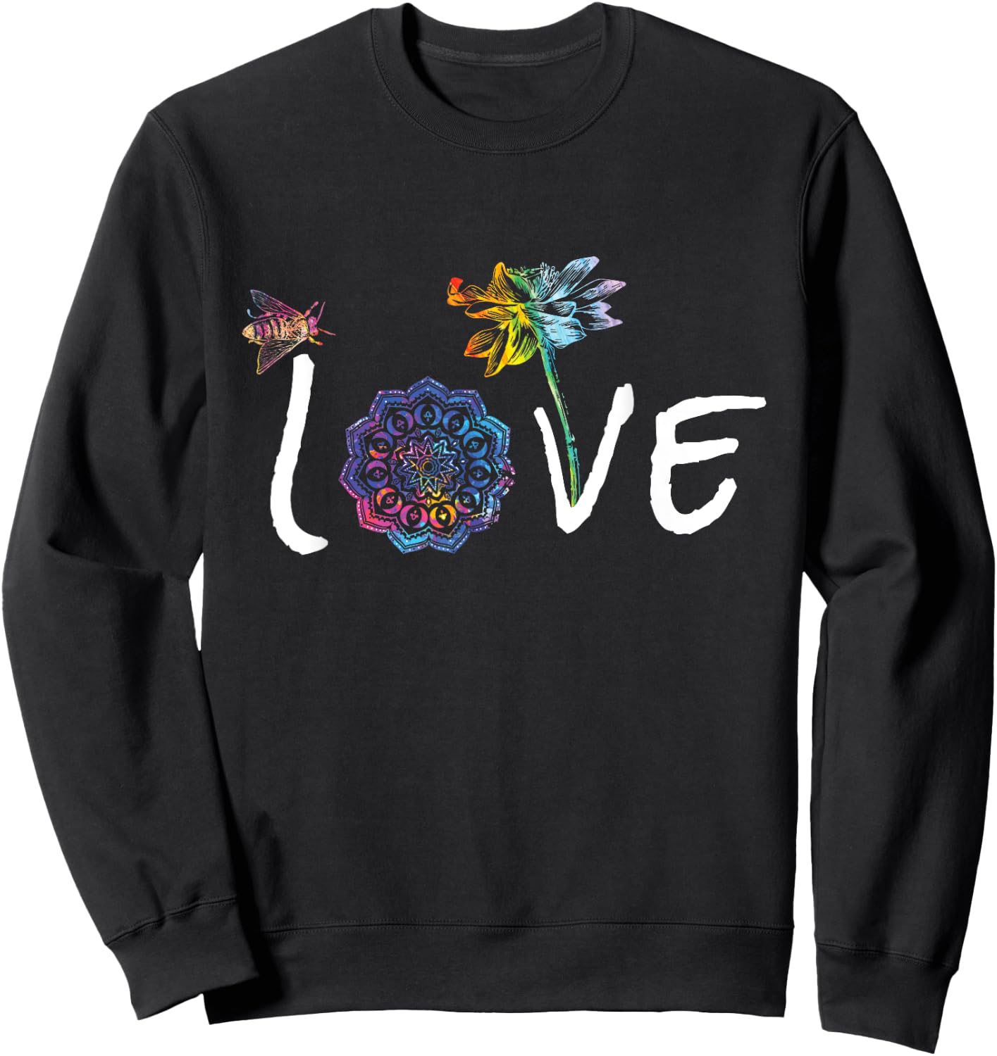 Namaste Love Lotus Flower Bee Peace Meditation Yoga Gift Sweatshirt - Sweatshirt | Black