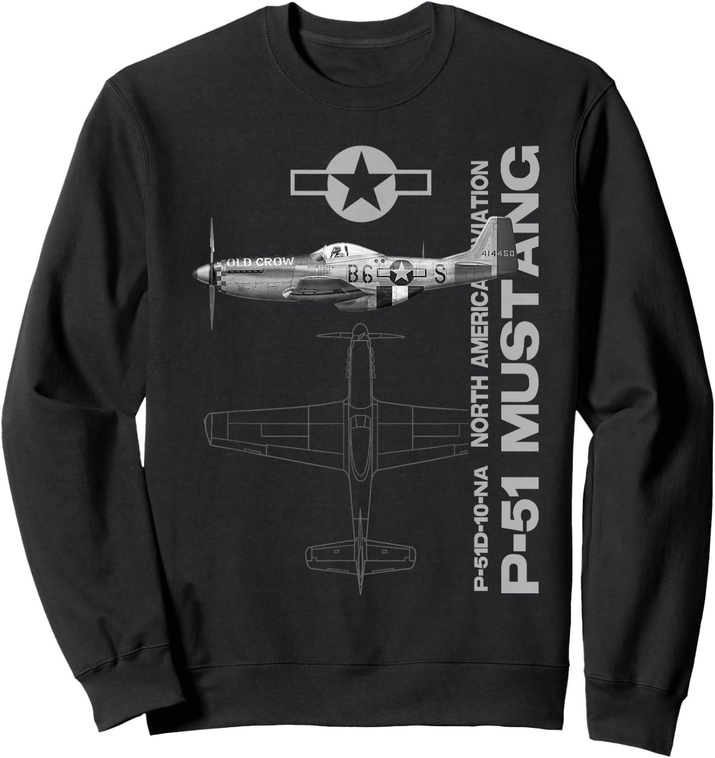 P-51 Mustang WWII Fighter Airplane Profile Sweatshirt - Sweatshirt | Black