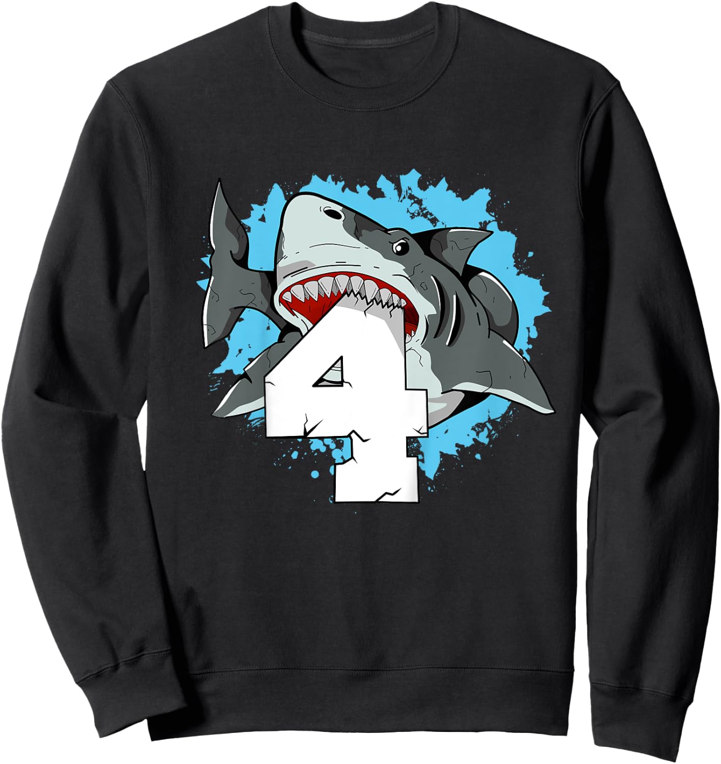 Shark 4th Birthday Boy 4 Four Shark Theme Party Sweatshirt - Sweatshirt | Black