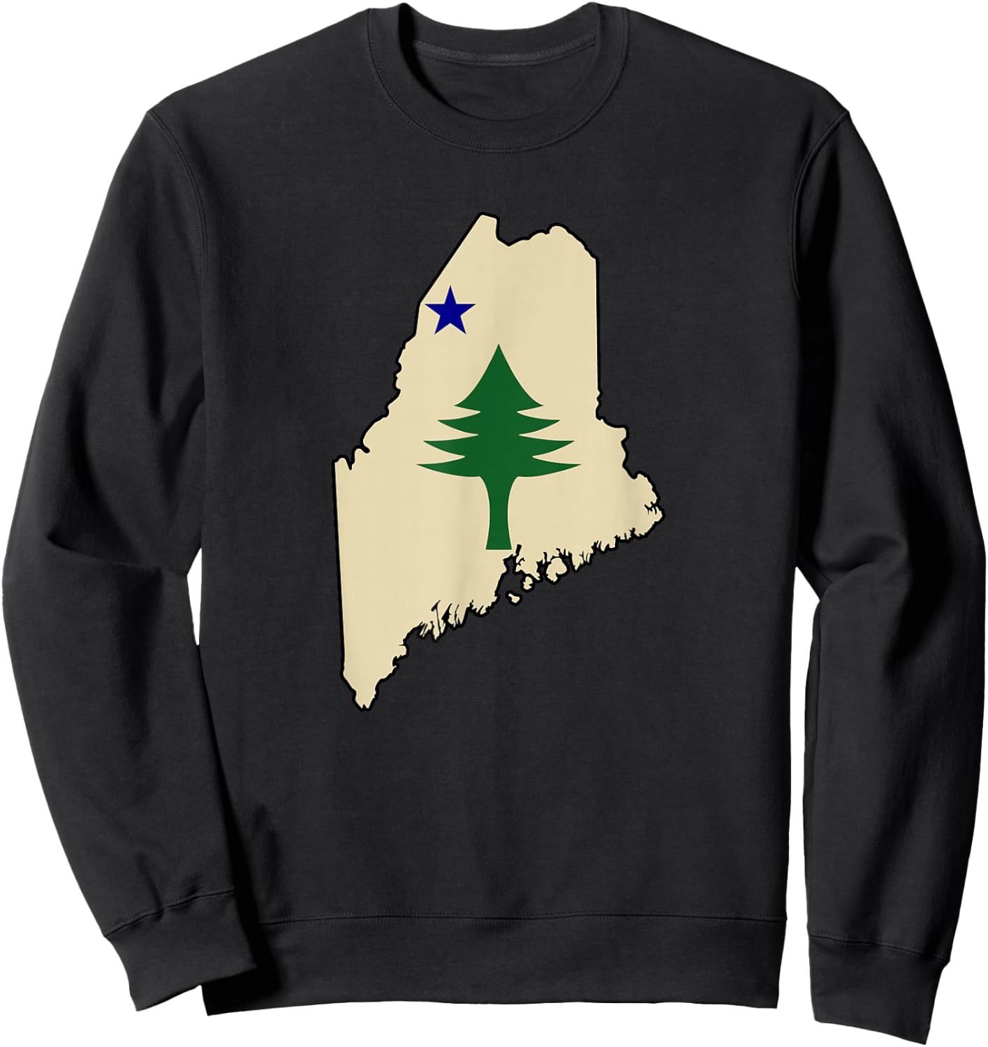 Old Maine State Flag 1901 Pine Tree Star Sweatshirt - Sweatshirt | Black