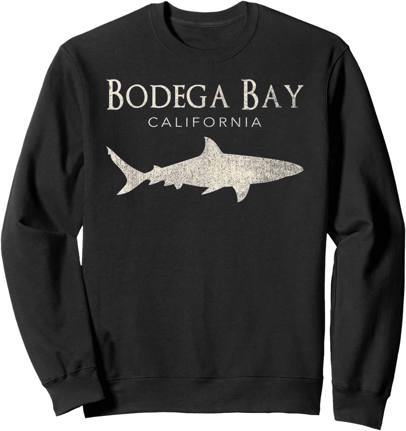 Retro Bodega Bay CA Shark Sweatshirt - Sweatshirt | Black