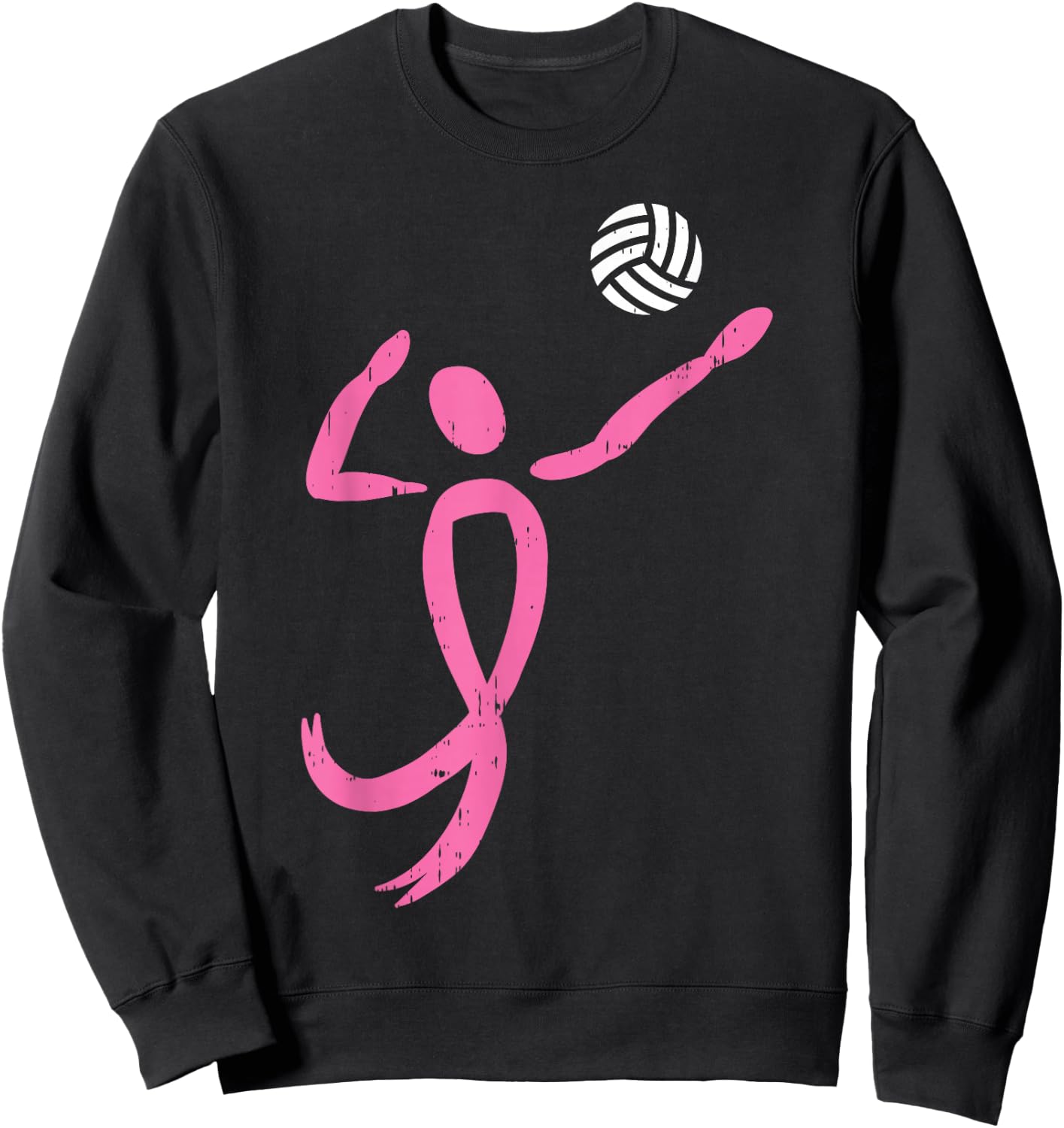 Volleyball Pink Ribbon Breast Cancer Awareness Sport Gift Sweatshirt - Sweatshirt | Black