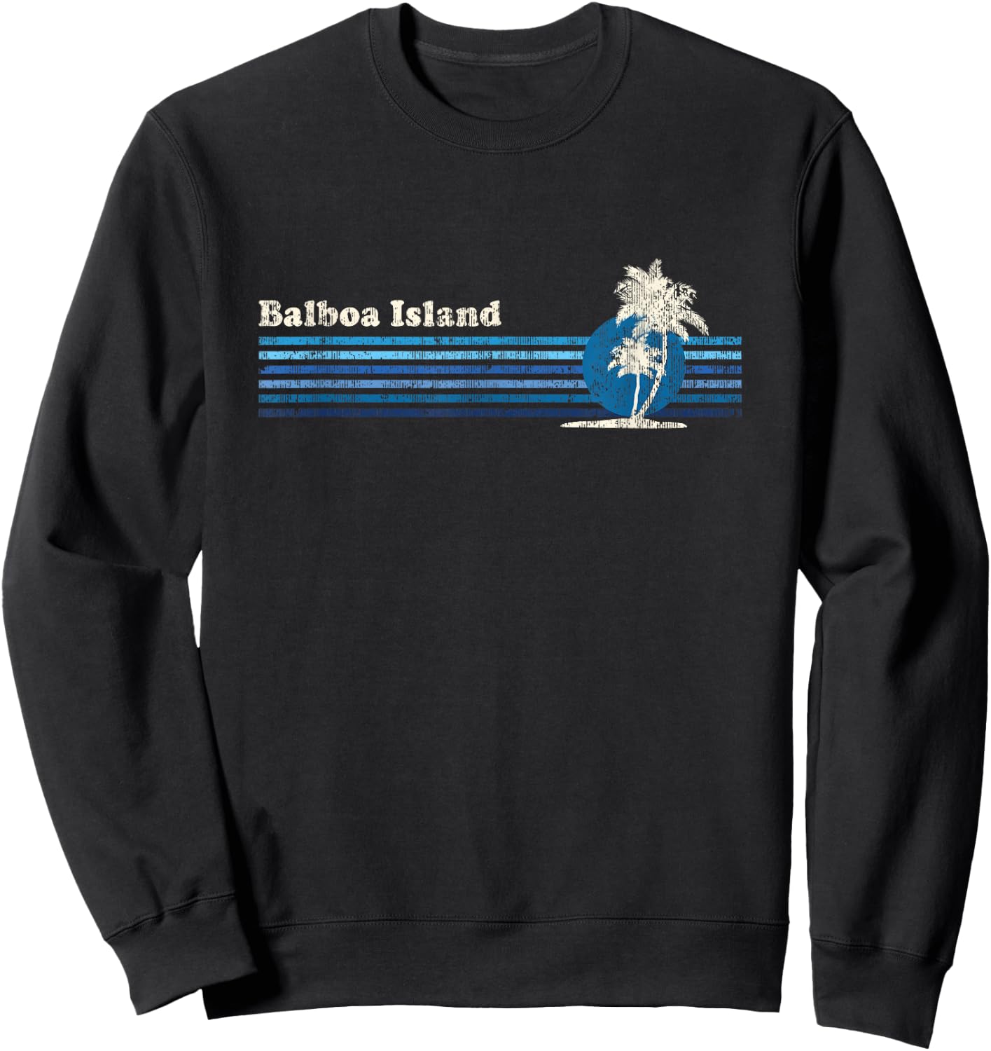 Balboa Island Vintage 80s Palm Trees Sunset Sweatshirt - Sweatshirt | Black