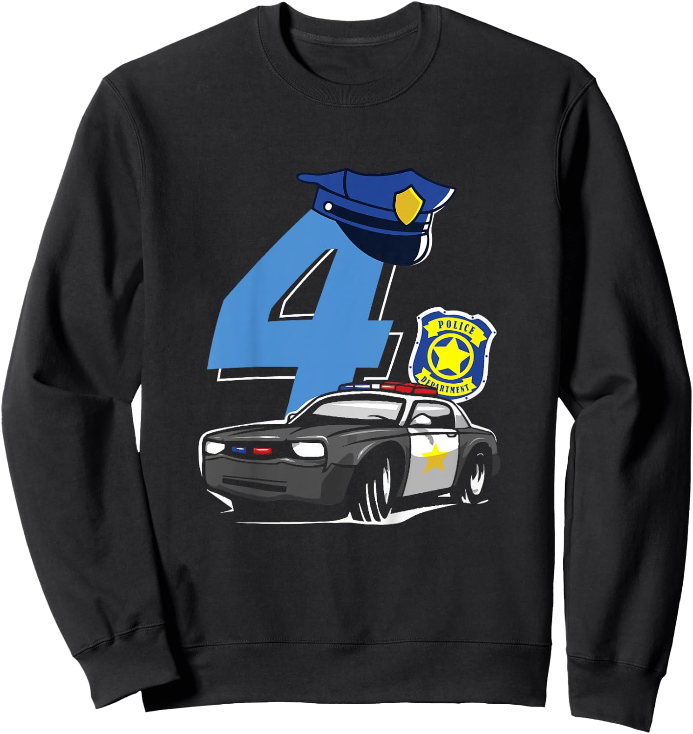 Kids 4th Birthday Police Car Policeman Costume Sweatshirt - Sweatshirt | Black