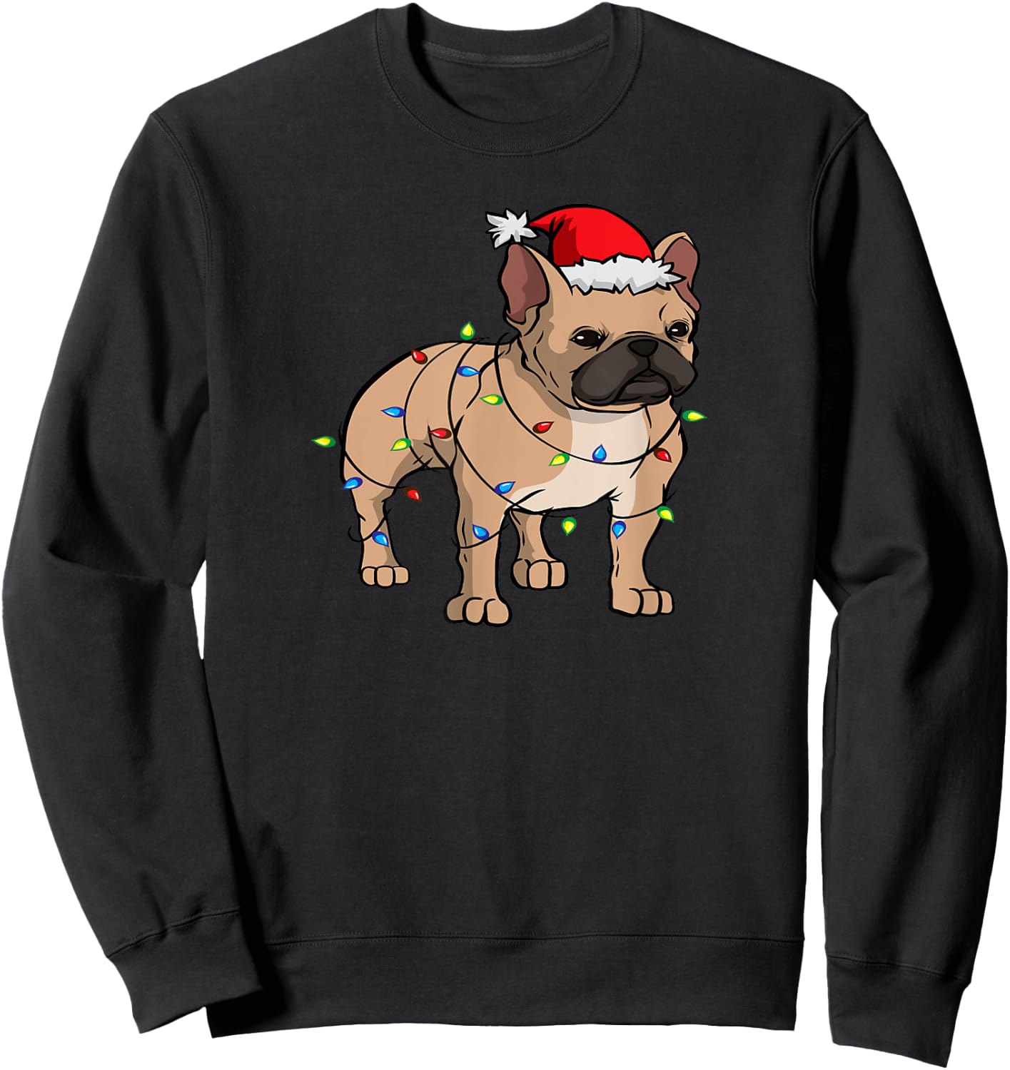 Frenchie Santa Hat & Christmas Lights Cute French Bulldog Men Women Kids Sweatshirt - Sweatshirt | Black