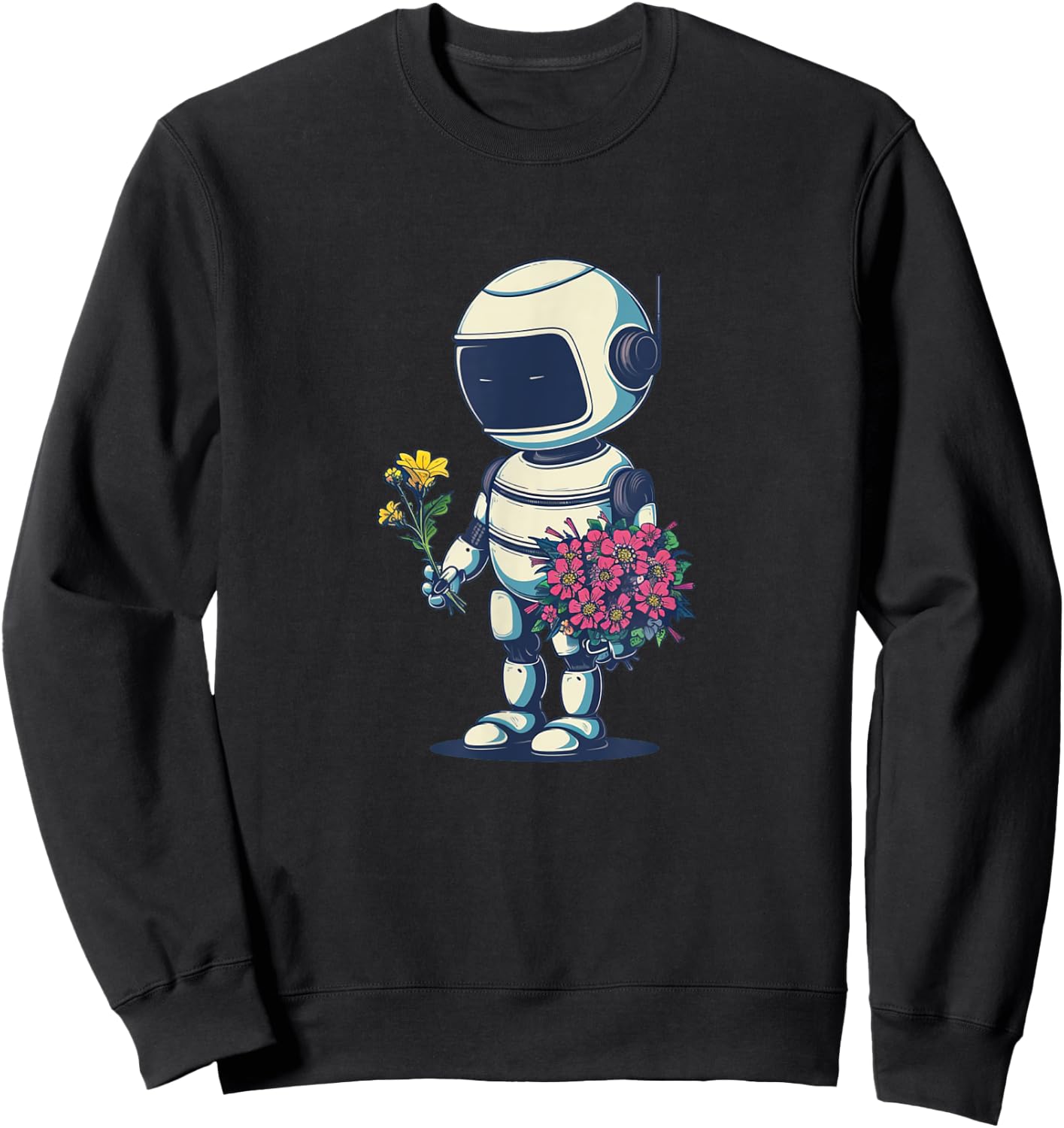 Pretty Robot with Flowers Costume for Man and Woman Sweatshirt - Sweatshirt | Black