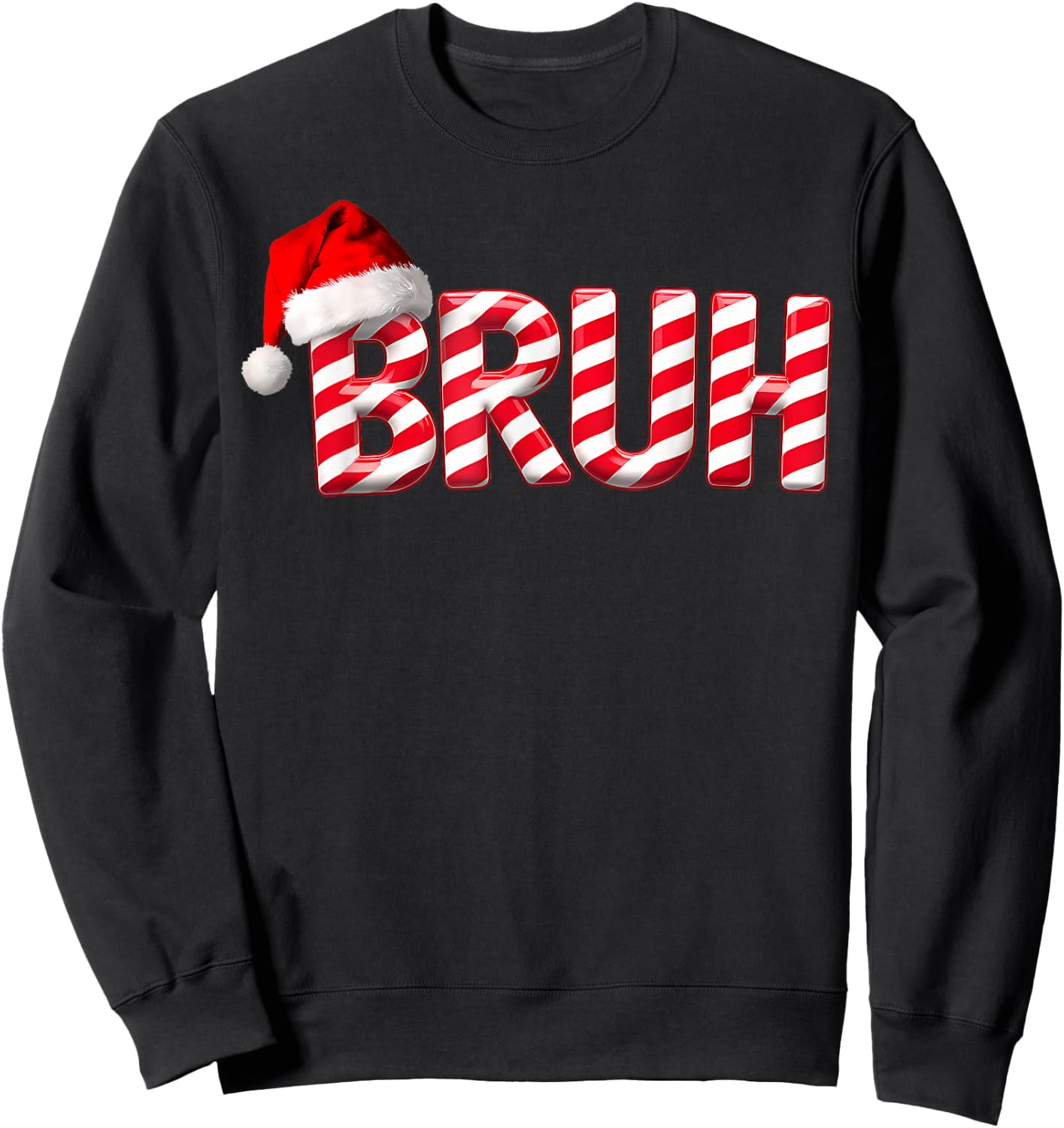 Bruh Christmas Candy Cane for Teen Boys Funny Xmas Bruh Sweatshirt - Sweatshirt | Black