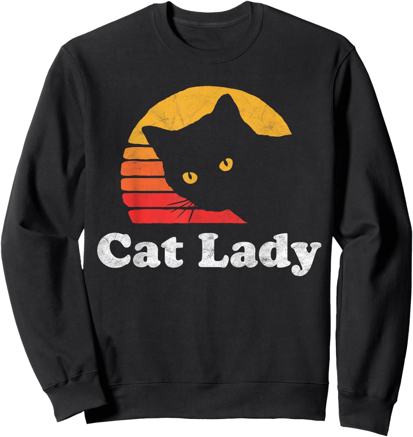 Vintage Retro Style Cat Lady 80's Sun Distressed Funny Sweatshirt - Sweatshirt | Black