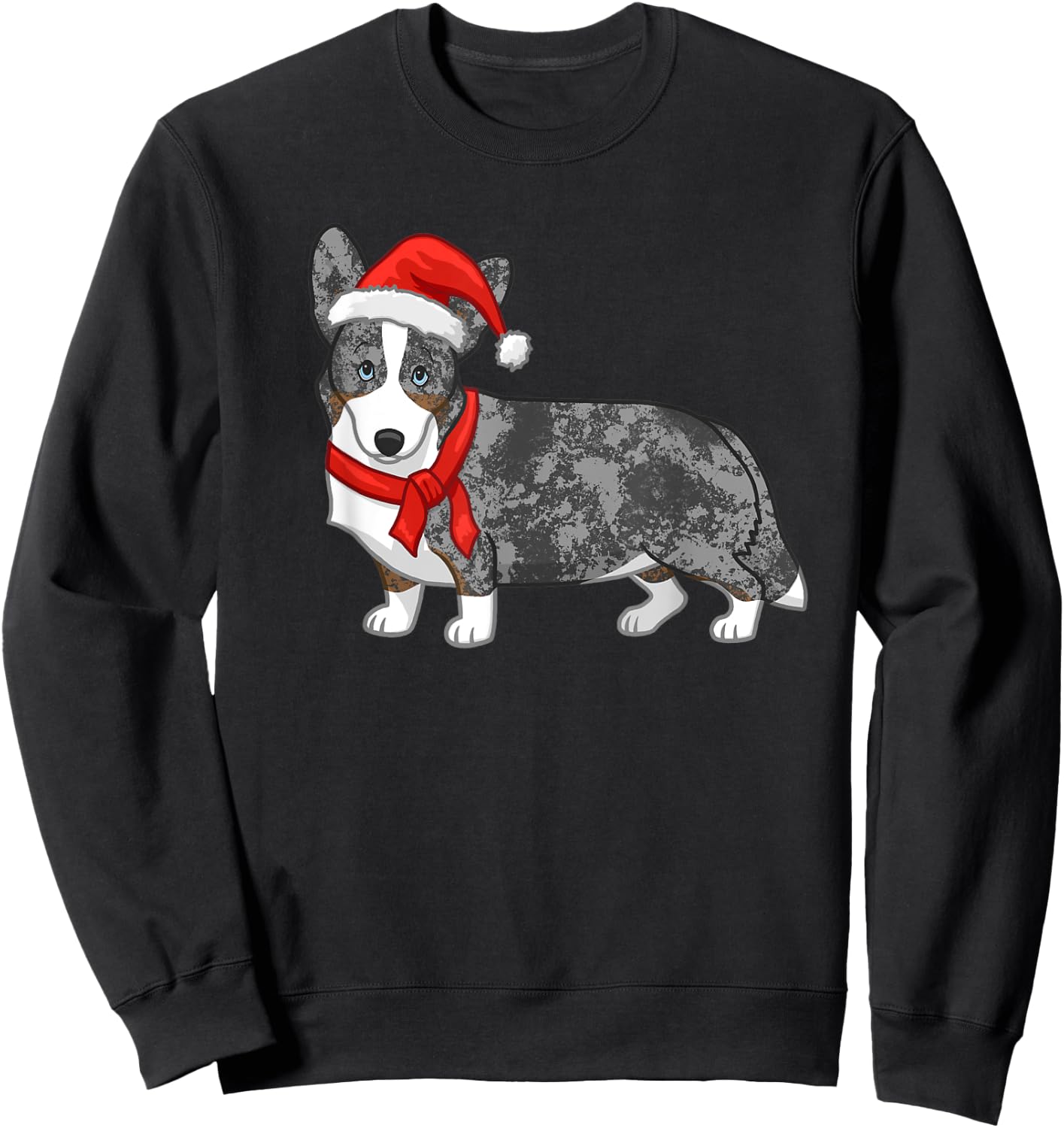 Cute Blue Merle Cardigan Corgi Christmas Santa Hat Sweatshirt - Sweatshirt | Black