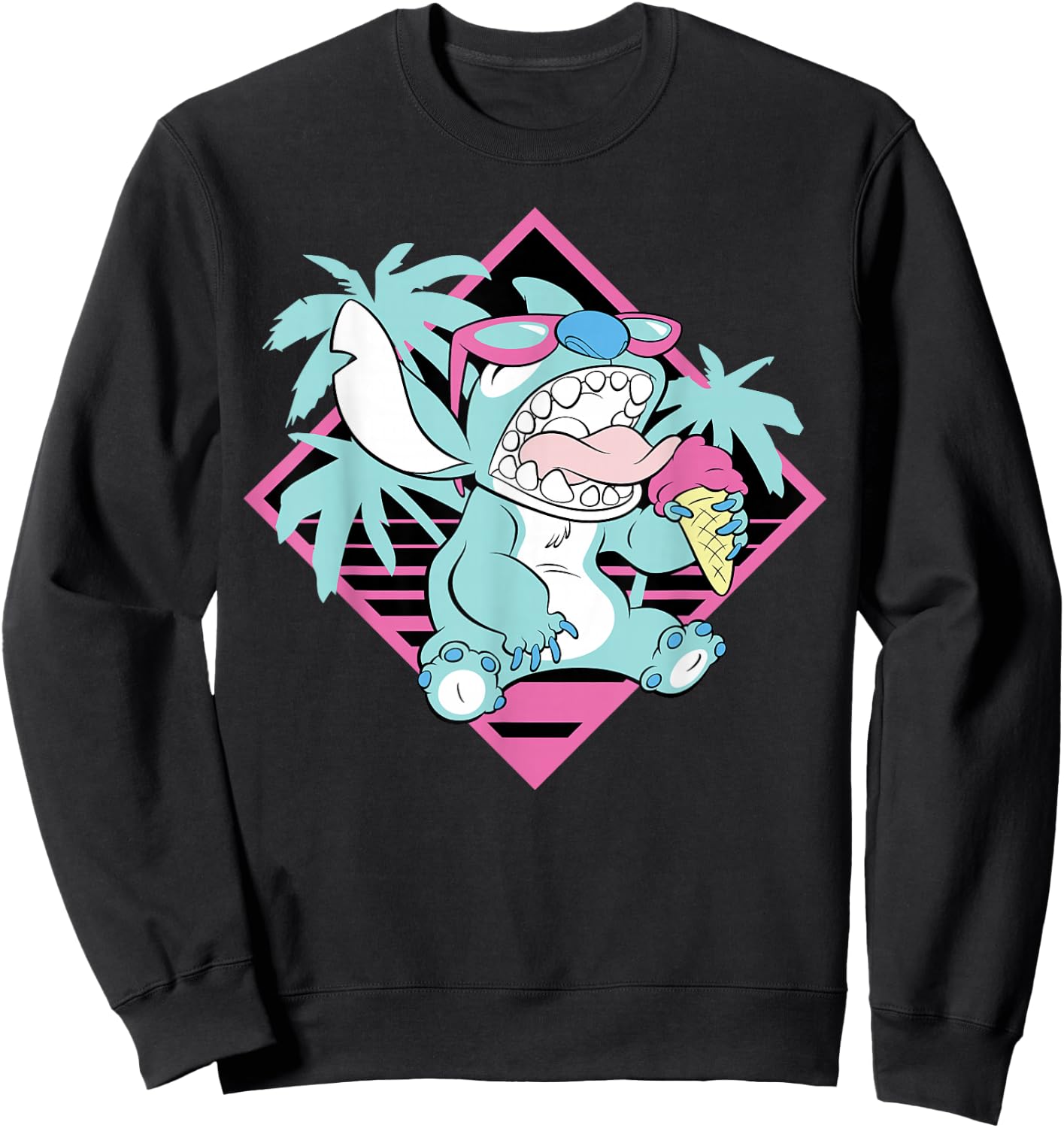 Disney Lilo & Stitch Ice Cream Retro 90s Beach Sweatshirt - Sweatshirt | Black