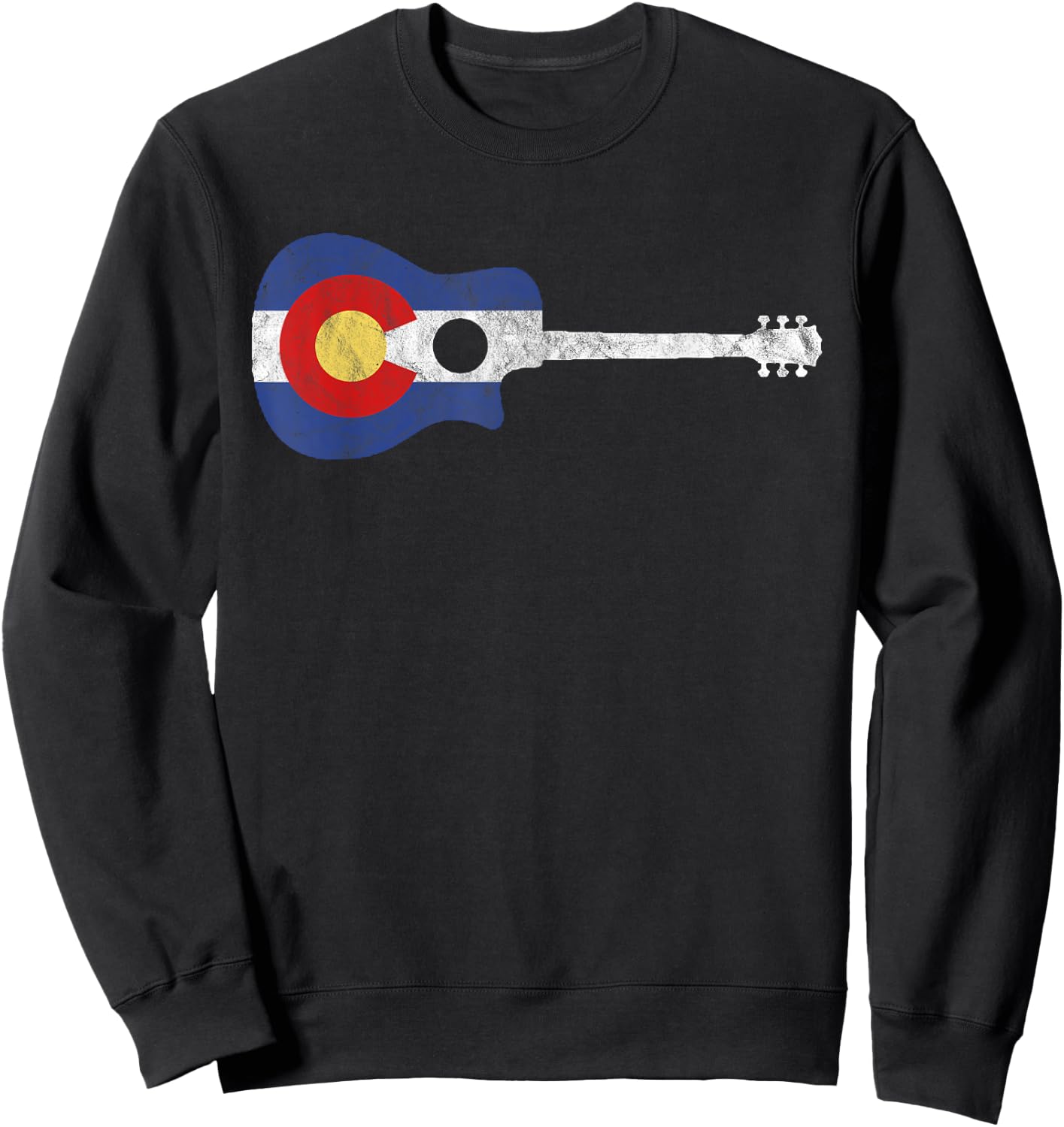 State Flag of Colorado Music - Distressed Acoustic Guitar Sweatshirt - Sweatshirt | Black