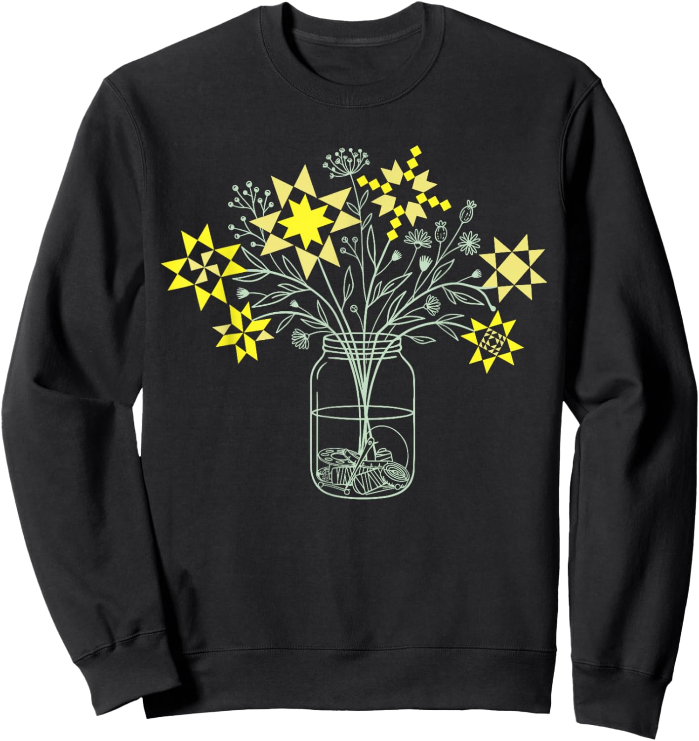 Funny Patchwork Posy Jar Quilt Block Floral Design Lovers Sweatshirt - Sweatshirt | Black