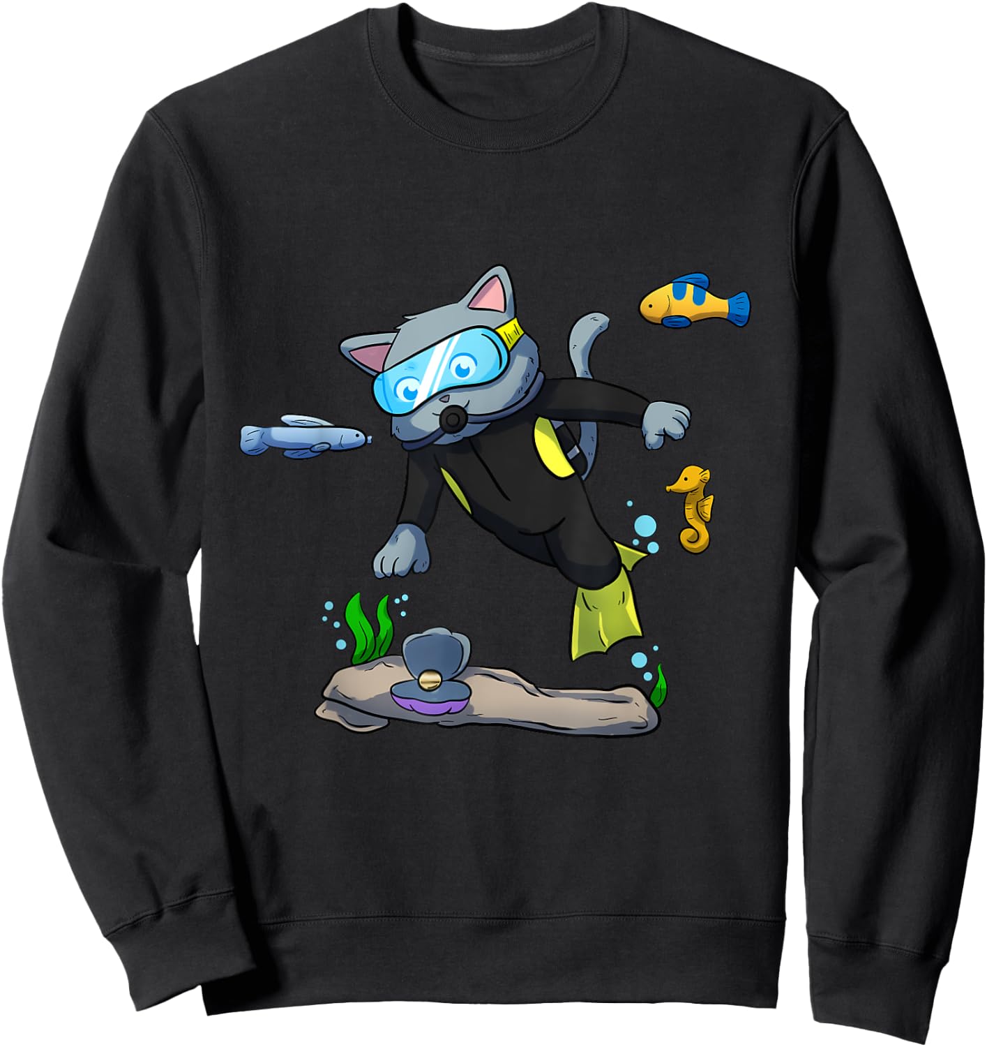 Scuba Diving Snorkeling Cat Sea Shell Mussel Dive Sweatshirt - Sweatshirt | Black