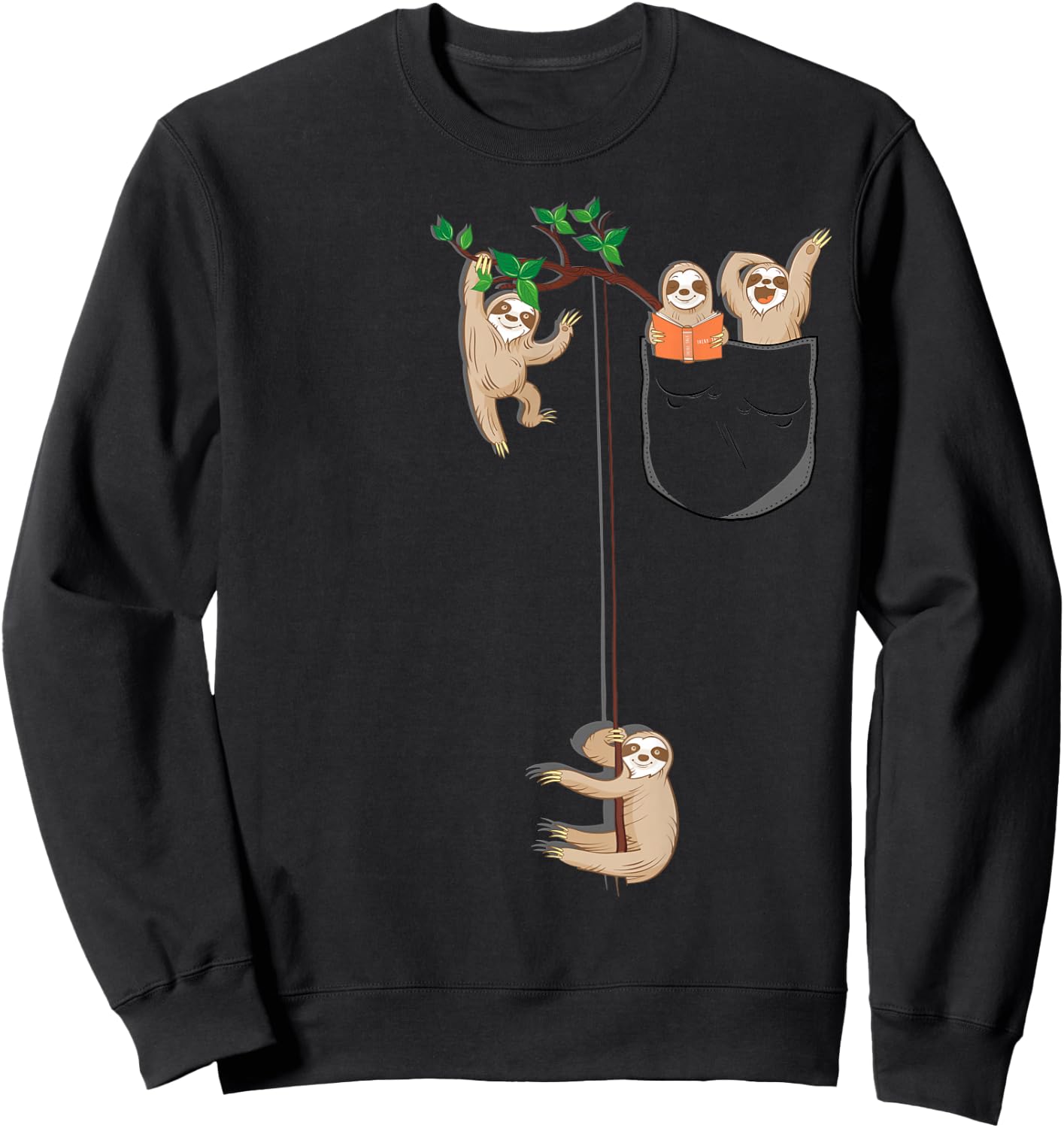 Funny Sloth Family in Pocket Cute Animal Lover Gift Sweatshirt - Sweatshirt | Black