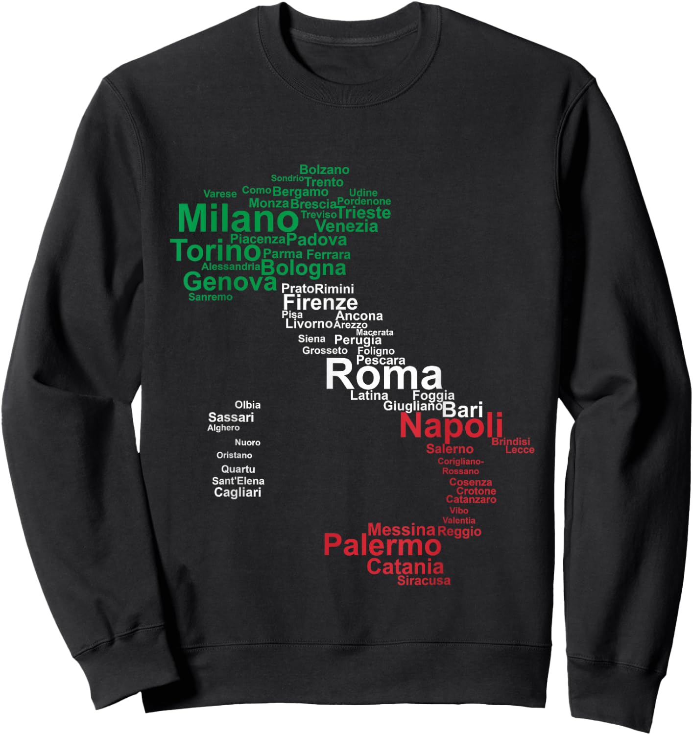 Italy Map Silhouette Flag Towns Cities Rome Travel Europe Sweatshirt - Sweatshirt | Black