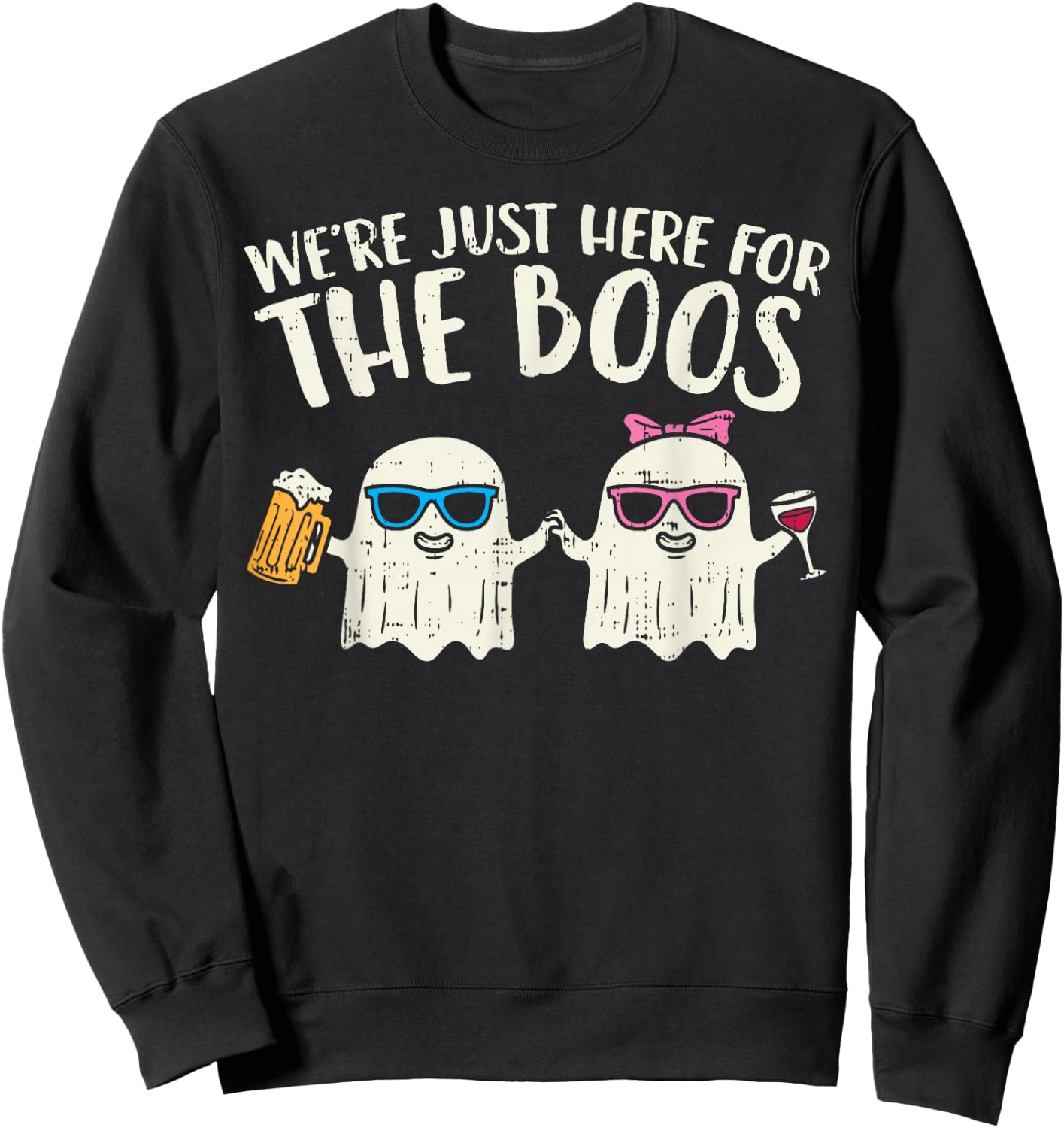 We're Just Here For Boos Ghosts Halloween Costume For Couple Sweatshirt - Sweatshirt | Black