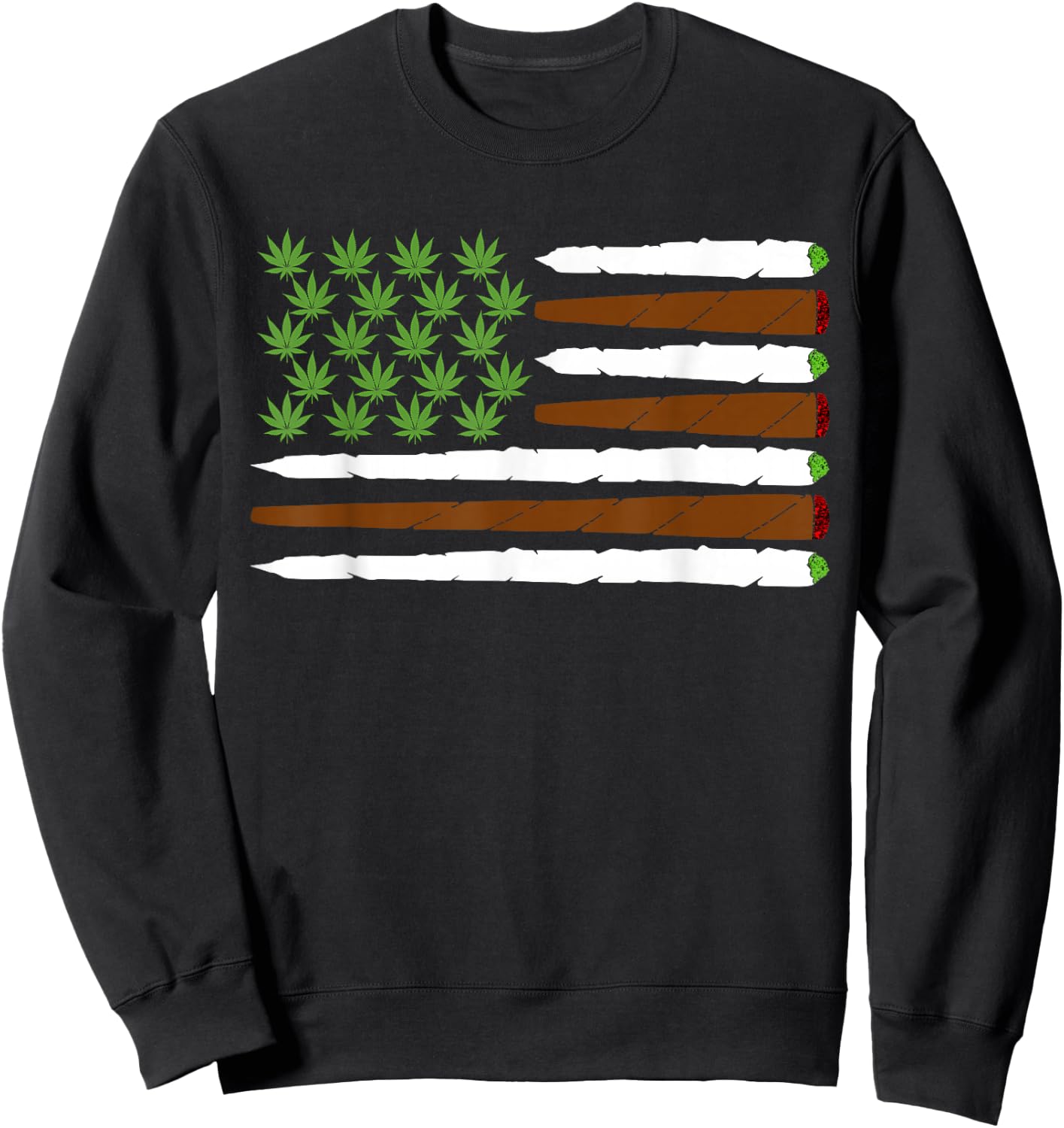 USA Flag Weed Leaf | Fourth of July American Flag Marijuana Sweatshirt - Sweatshirt | Black