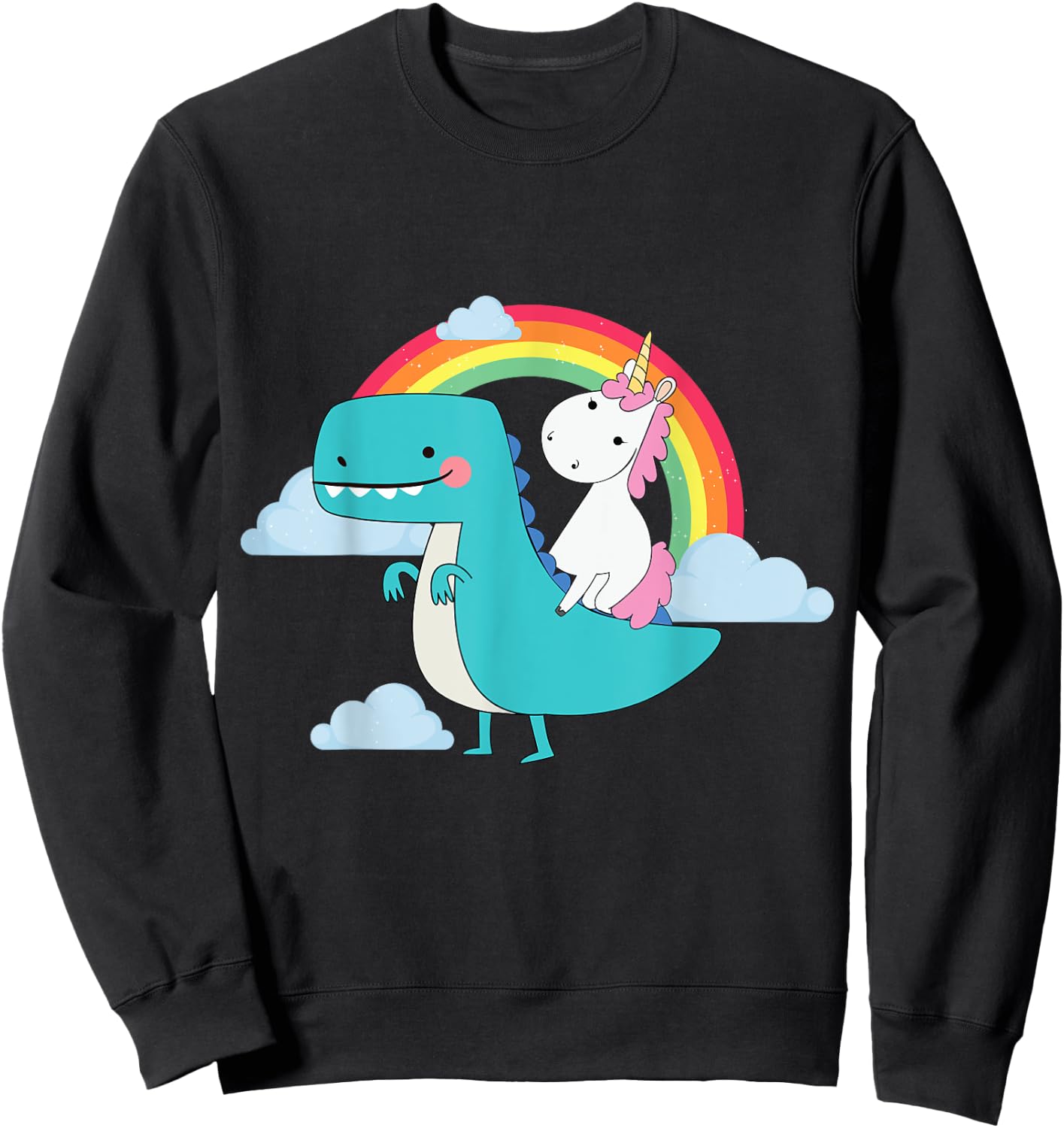 Unicorn Riding T-Rex Dinosaur Rainbow Sweatshirt - Sweatshirt | Black