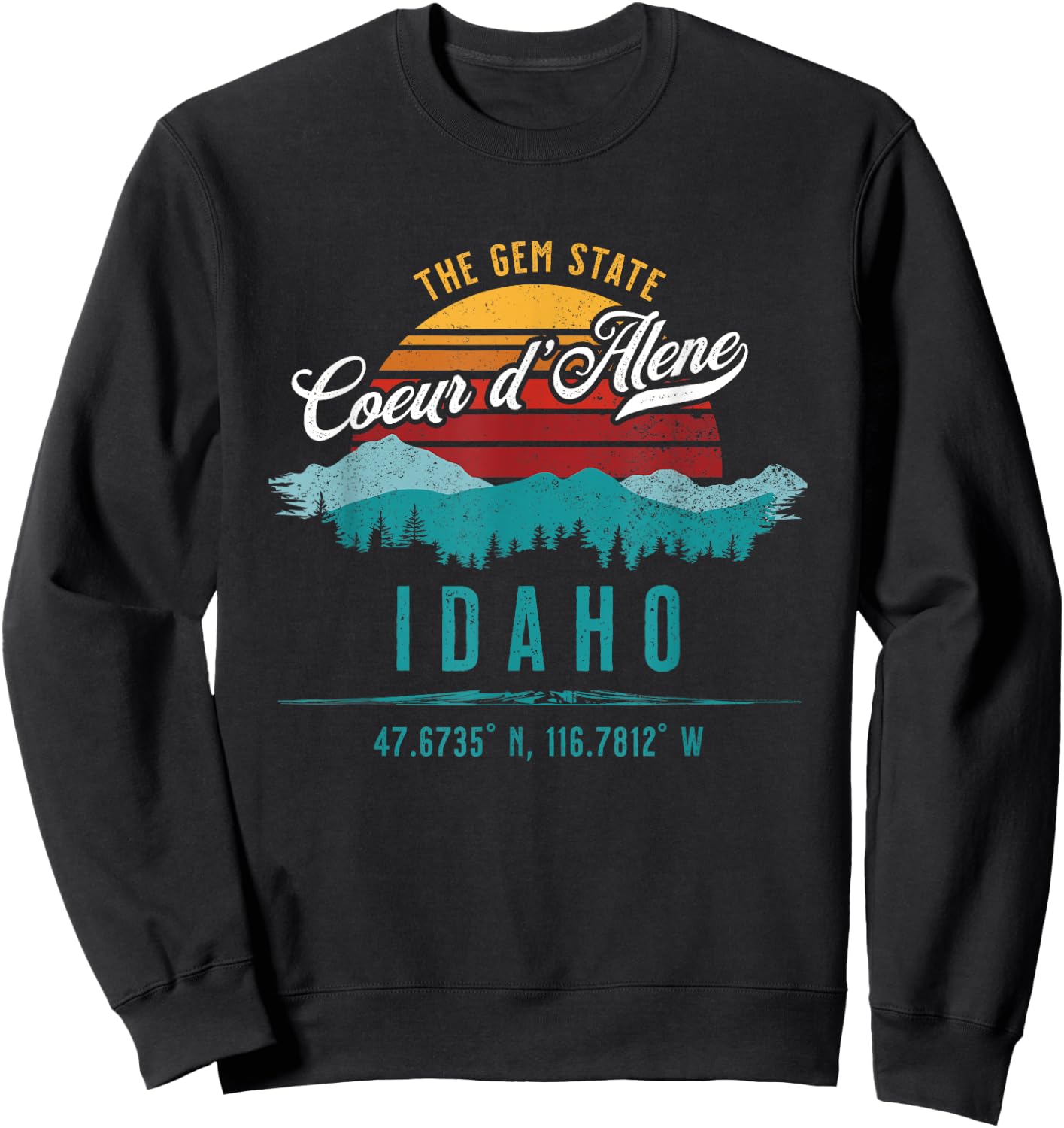 Vintage Coeur d'Alene Idaho Retro Sun Souvenir Sweatshirt - Sweatshirt | Black