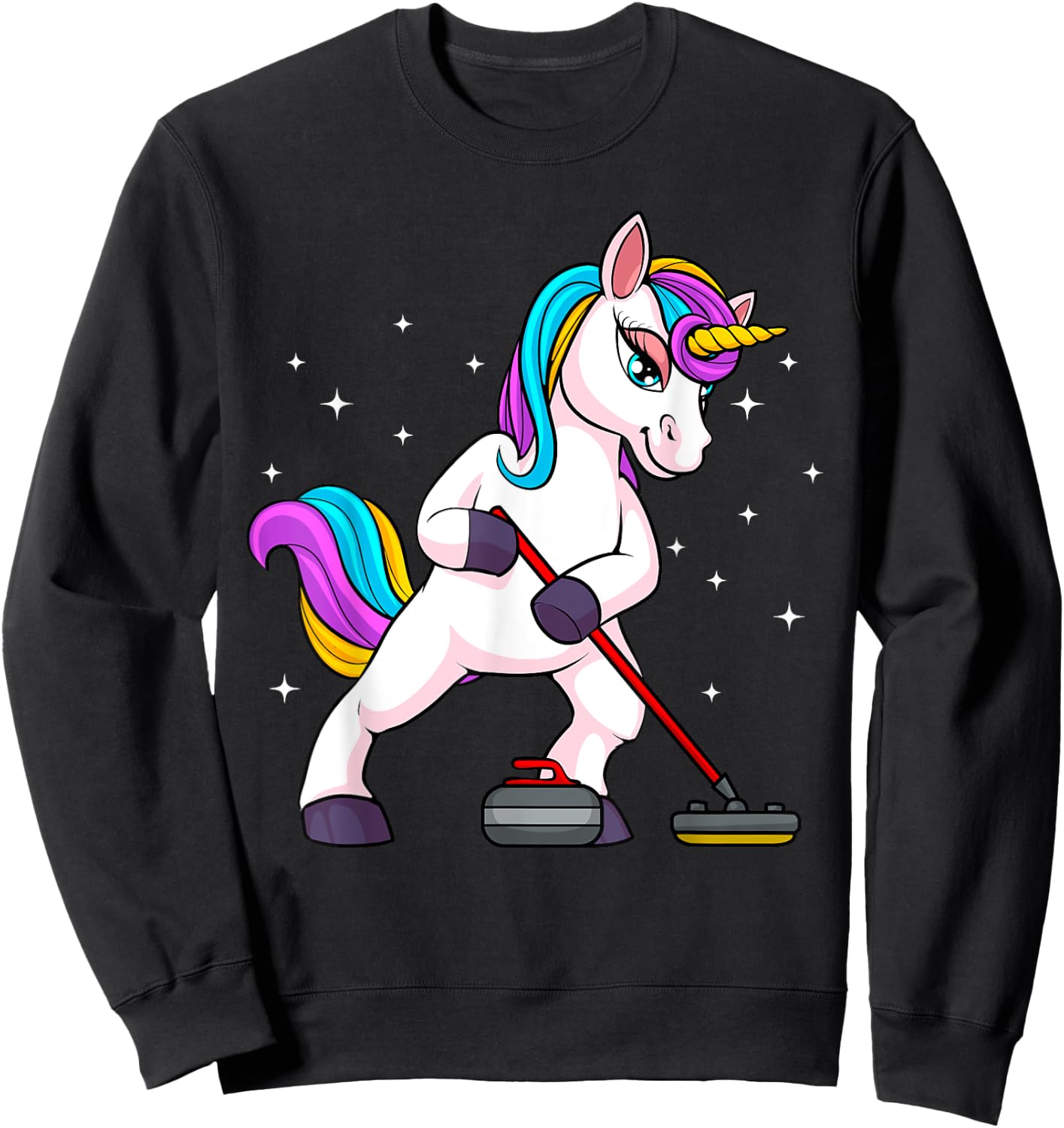 Cute Curling Art Women Unicorn Curler Curling Sport Sweatshirt - Sweatshirt | Black