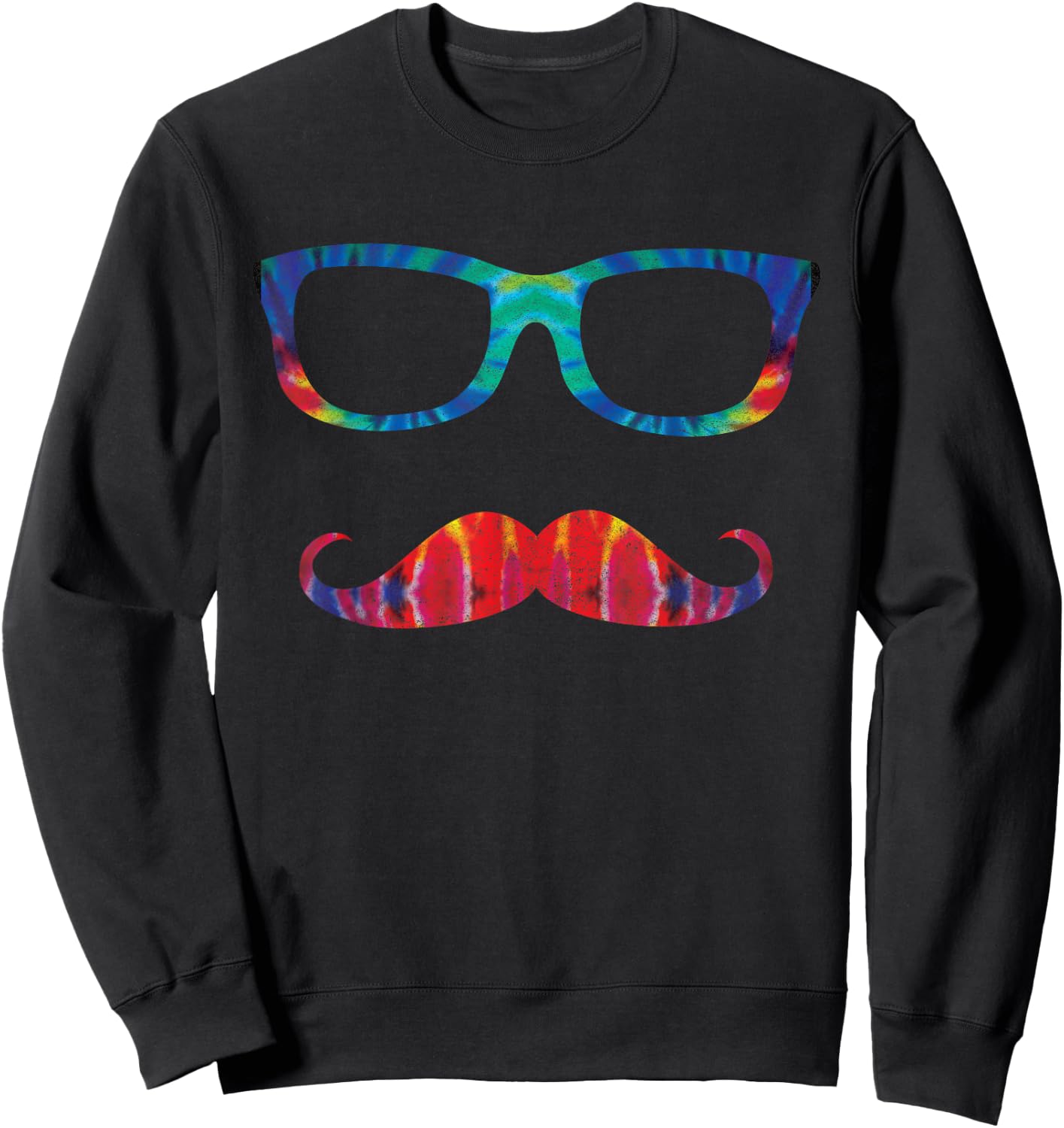 Tie Dye Glasses & Mustache Novelty Retro Hipster Sweatshirt - Sweatshirt | Black