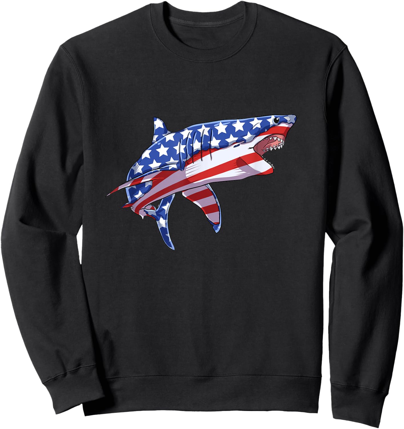 4th of July Shark American Flag USA Patriot Men Women Kids Sweatshirt - Sweatshirt | Black