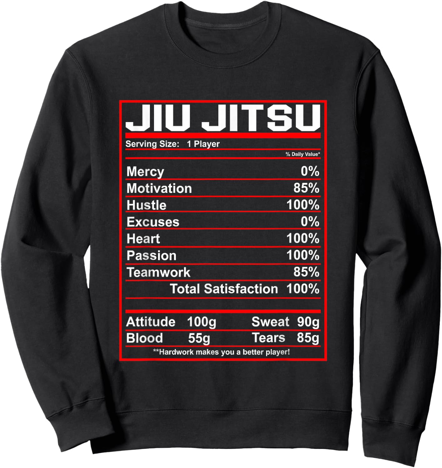 Funny Jiu Jitsu Nutrition Facts Bjj Fighter Sweatshirt - Sweatshirt | Black