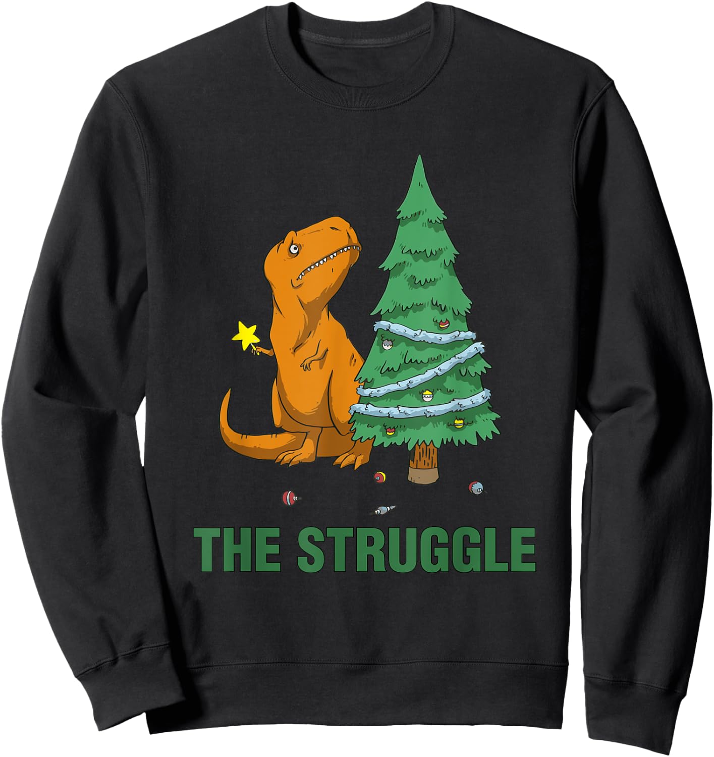 T-Rex funny Christmas or Xmas product the struggle Sweatshirt - Sweatshirt | Black