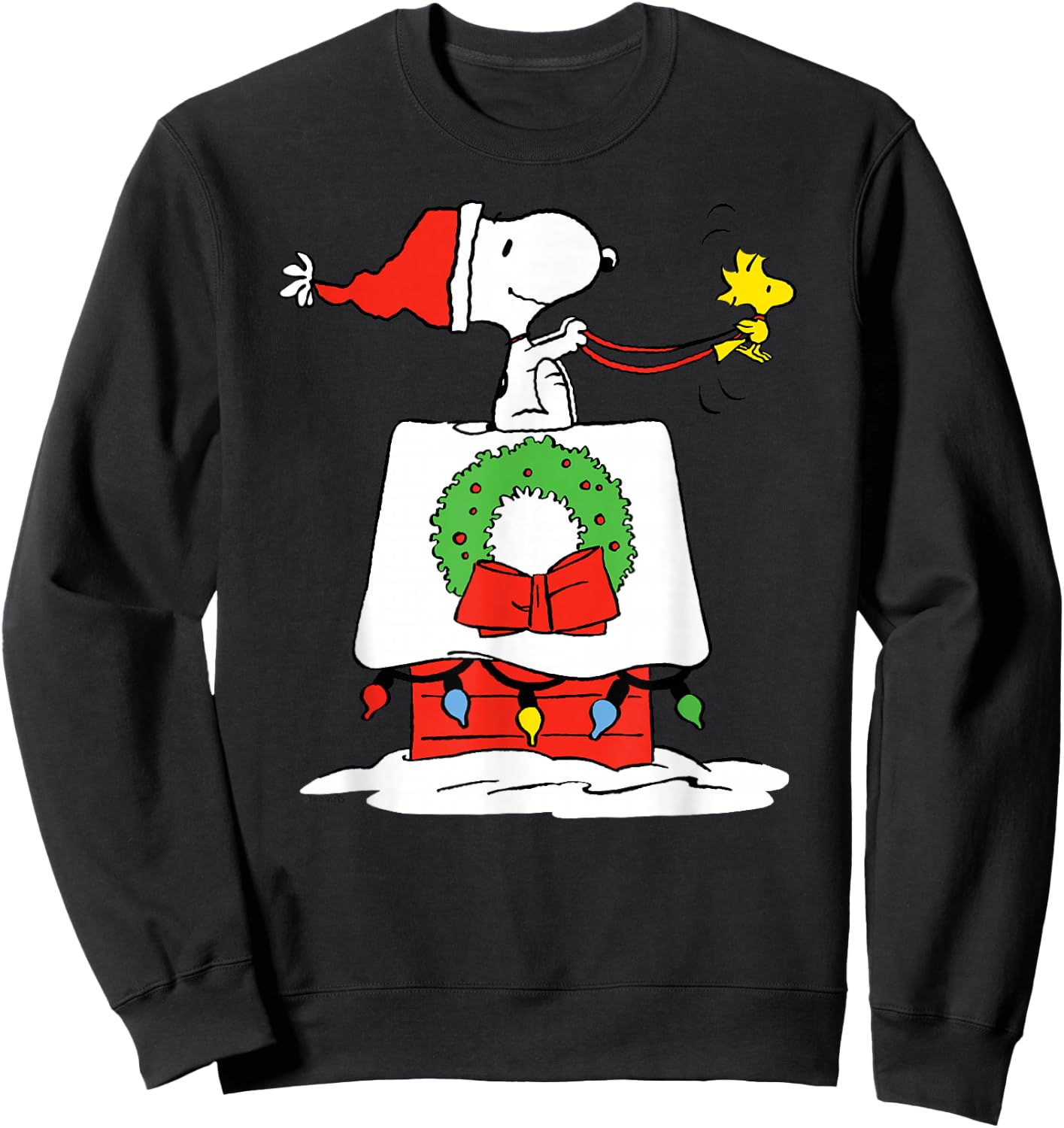 Peanuts Holiday Snoopy's Doghouse Sleigh Sweatshirt - Sweatshirt | Black