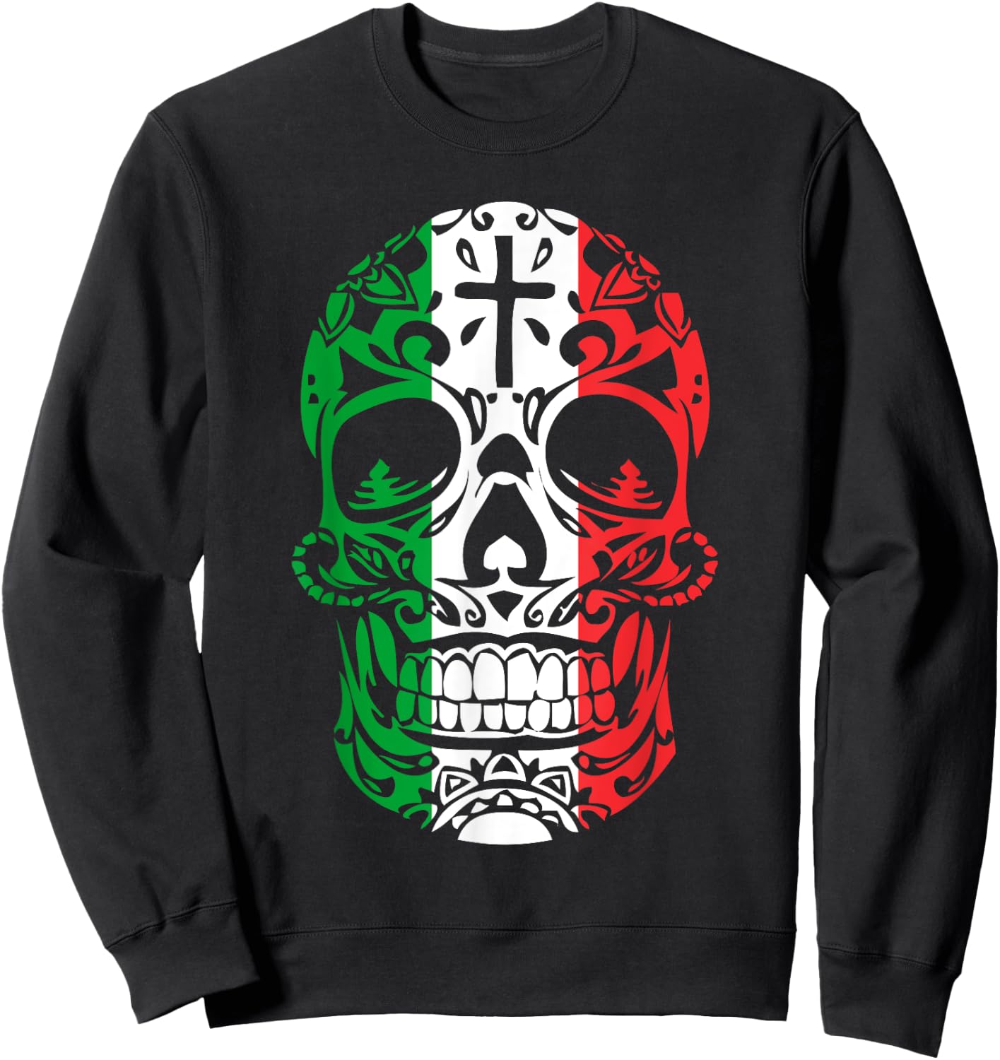 Mexican Pride Shirt: Mexican Flag Skull Day of the Dead Sweatshirt - Sweatshirt | Black