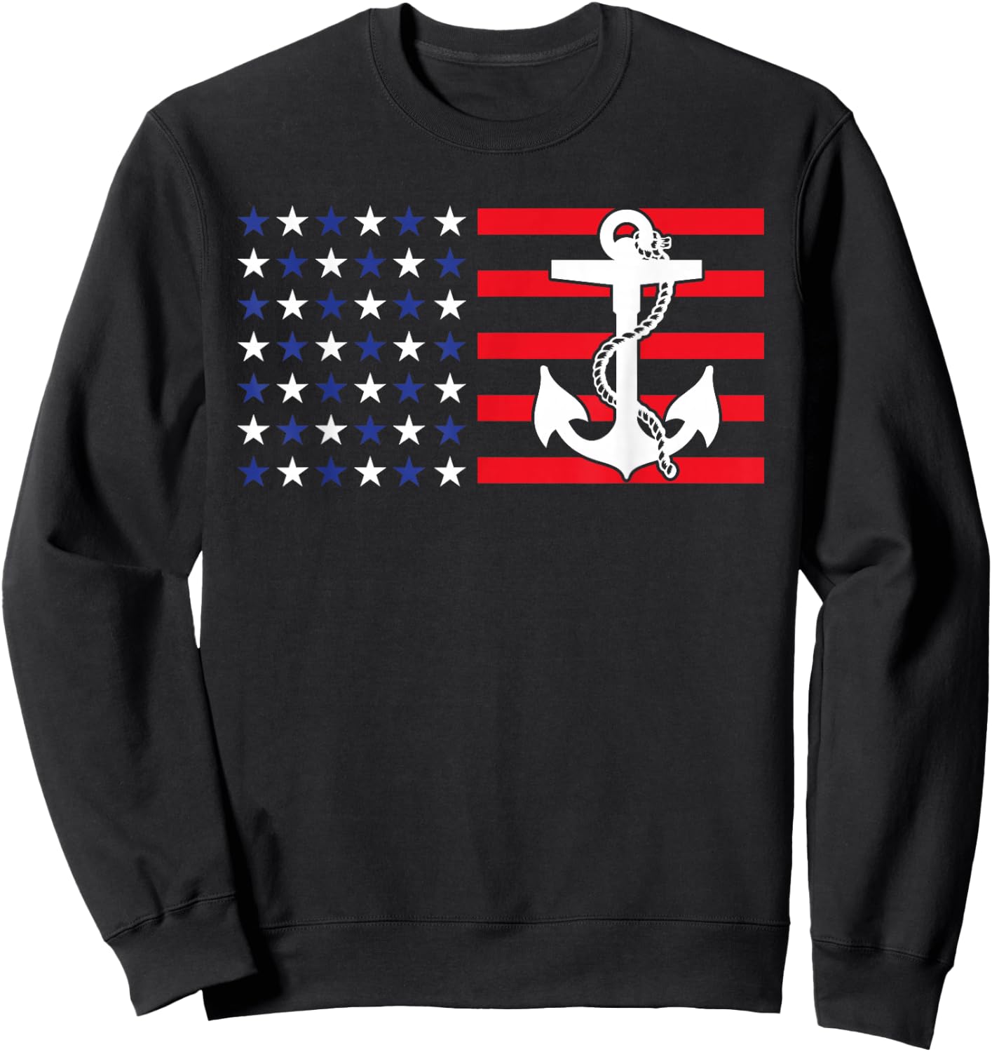 American Flag Anchor Shirt Patriotic Military July Navy USA Sweatshirt - Sweatshirt | Black