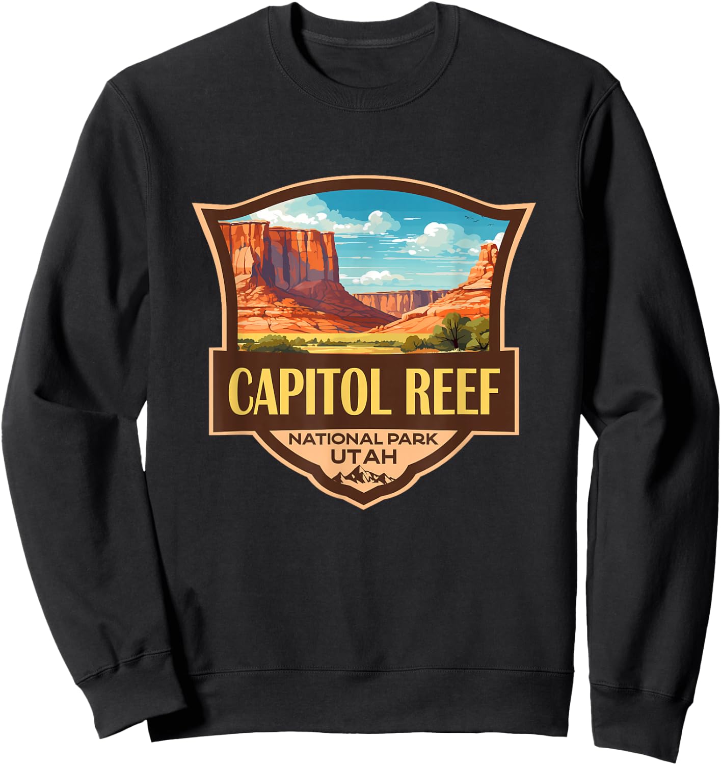 Capitol Reef National Park Illustration Retro Badge Sweatshirt - Sweatshirt | Black