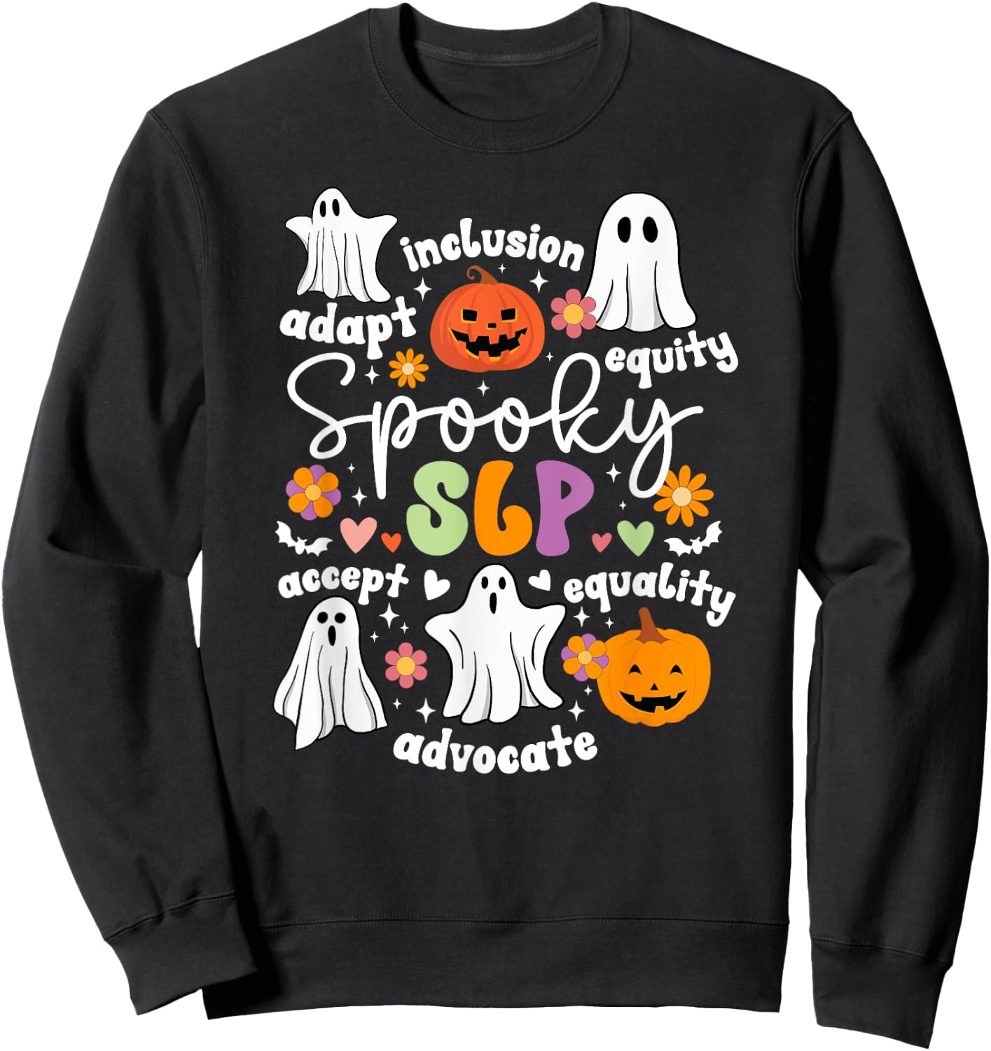 Spooky SLP Halloween Speech Language Pathologist Groovy Sweatshirt - Sweatshirt | Black