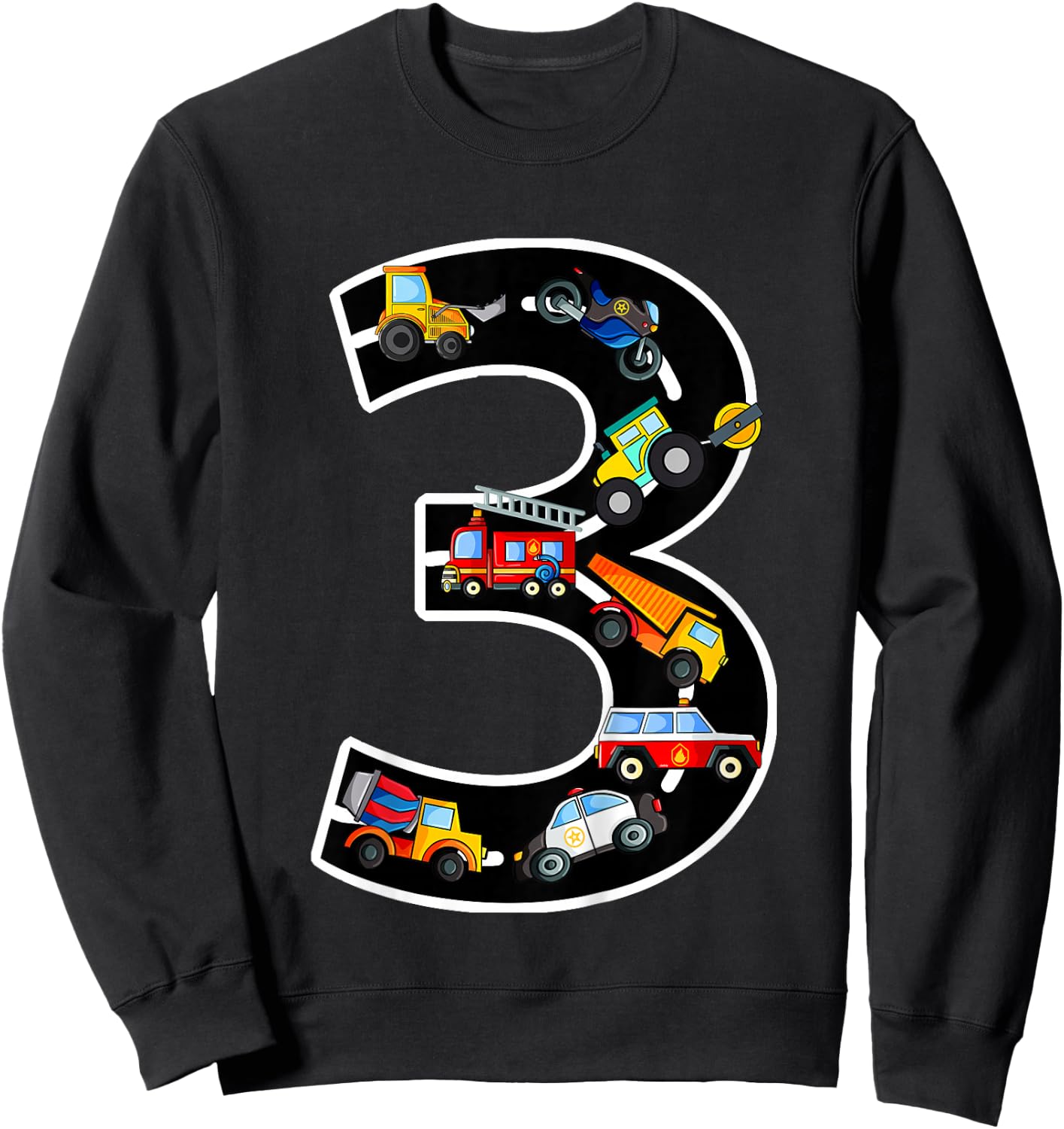 3rd Birthday Boys Cars Vehicles 3 Years Birthday Sweatshirt - Sweatshirt | Black