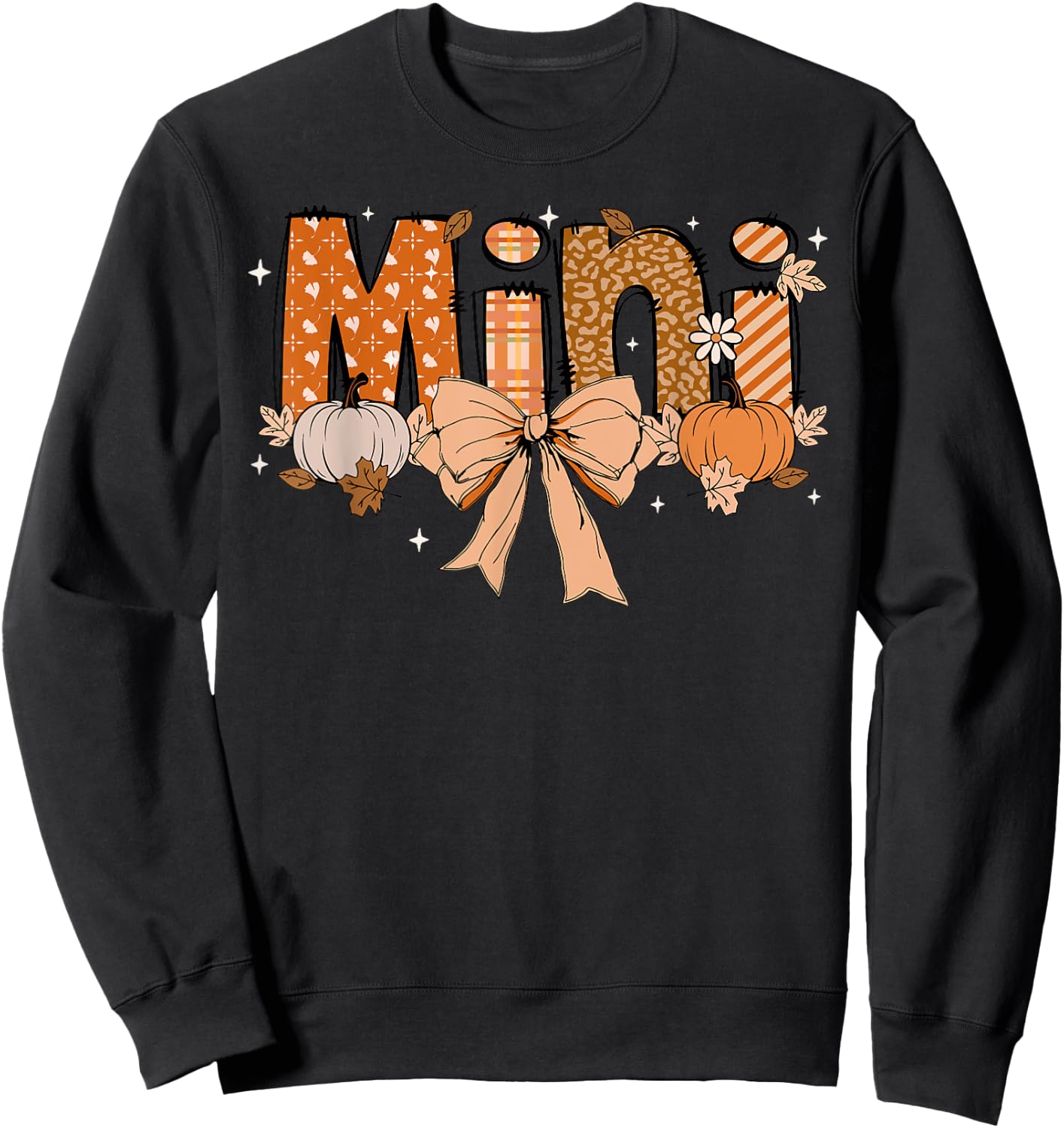 Mini Pumpkin Fall Coquette Bow Thanksgiving Mom Women Sweatshirt - Sweatshirt | Black