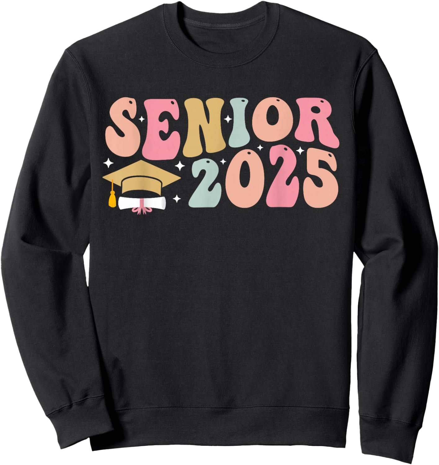 Retro Groovy Senior 2025 High School Graduate Class of 2025 Sweatshirt - Sweatshirt | Black