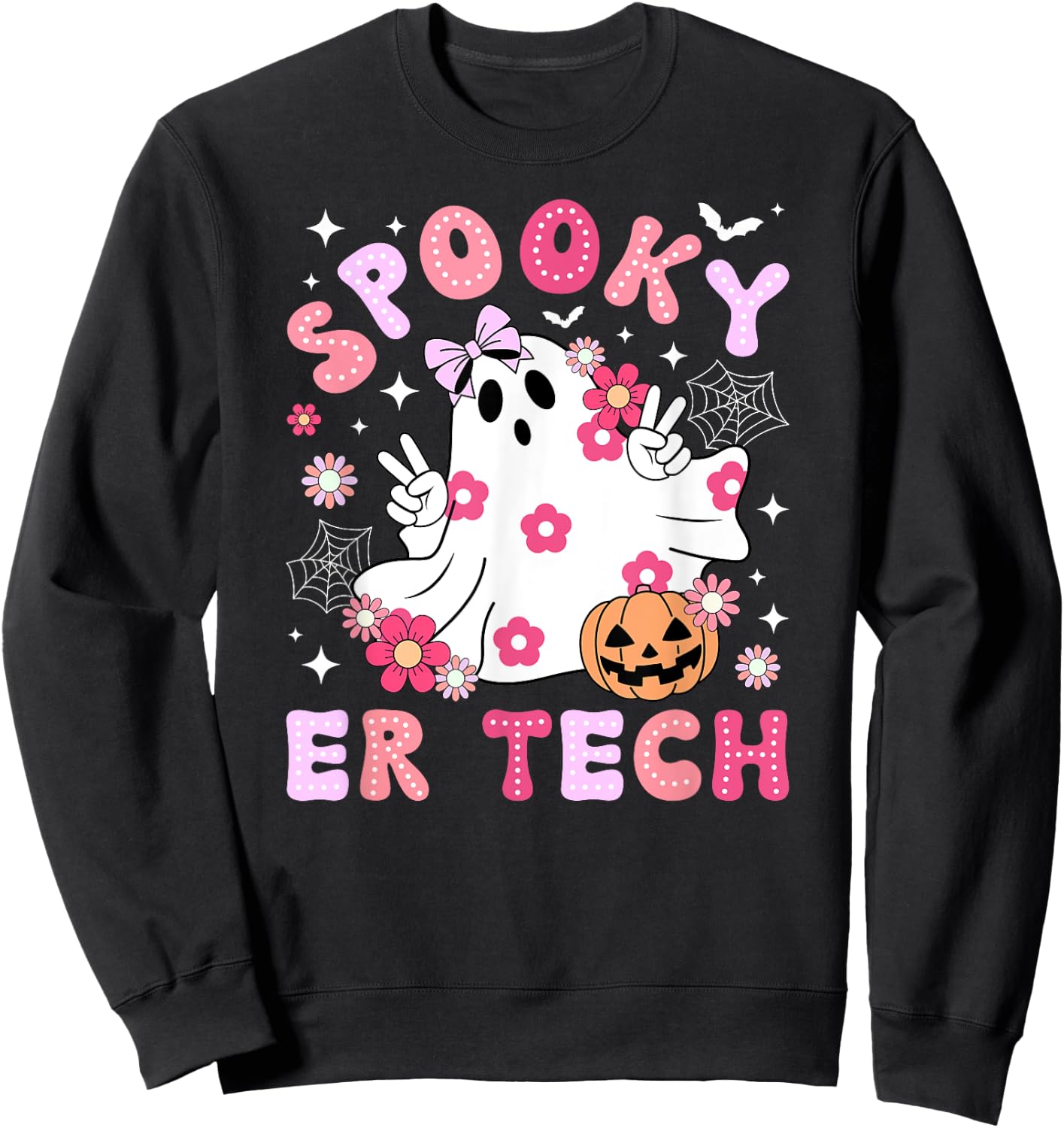 Spooky ER Tech Halloween Emergency Room Tech Groovy Sweatshirt - Sweatshirt | Black