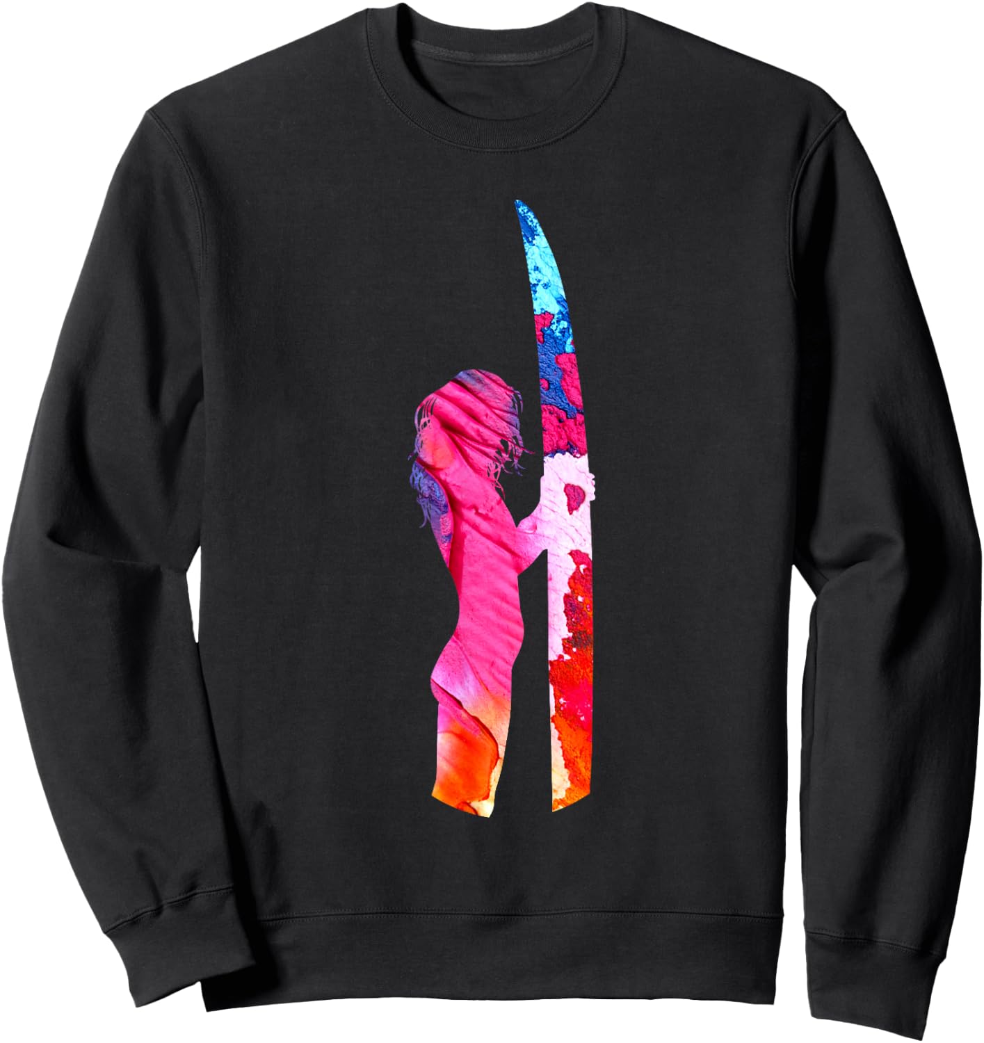 Surf Girl Pastel Watercolor Cute Surfing Female Surfer Sweatshirt - Sweatshirt | Black