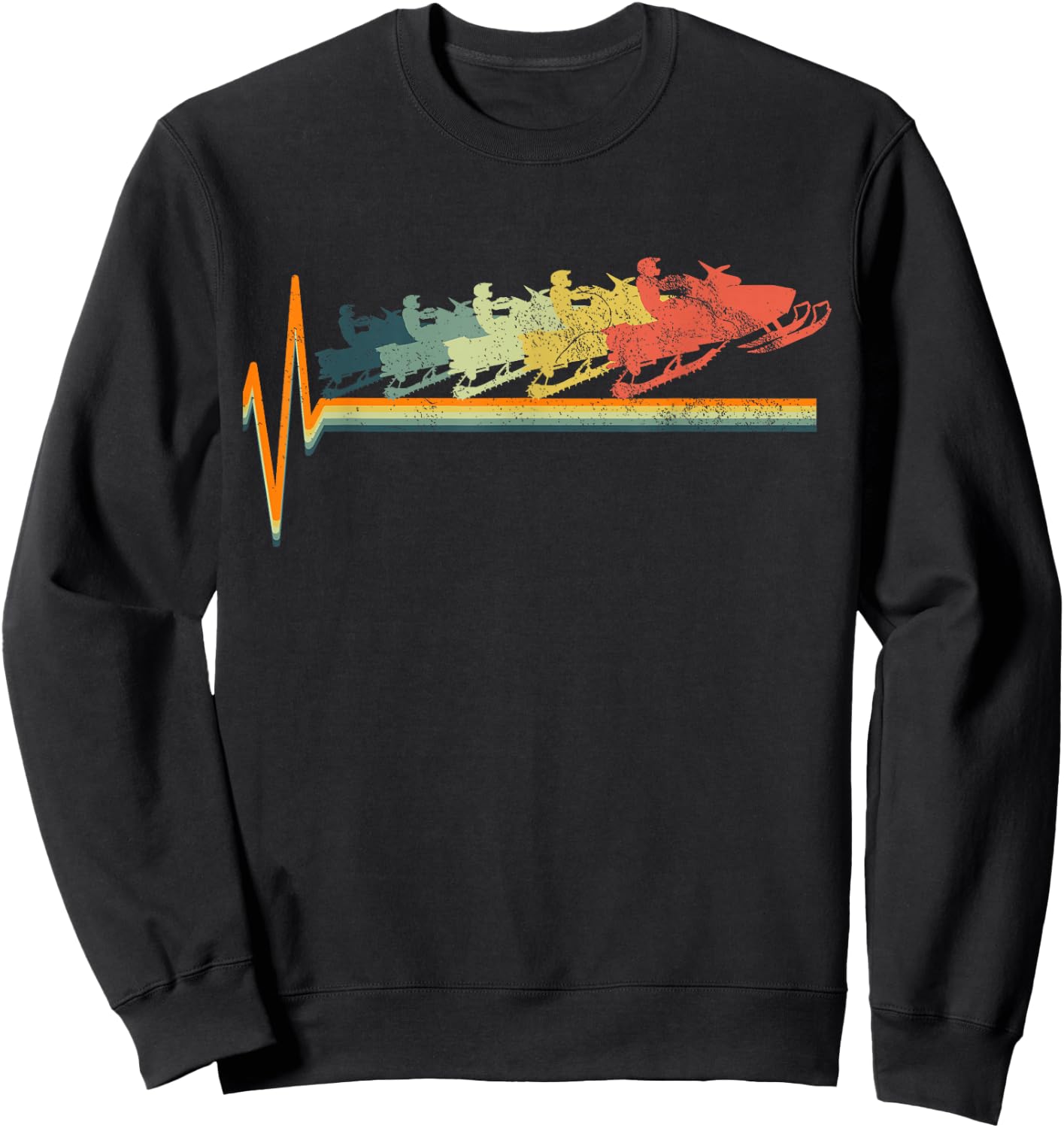 Snowmobile Retro Heartbeat Vintage Love Gift Sweatshirt - Sweatshirt | Black
