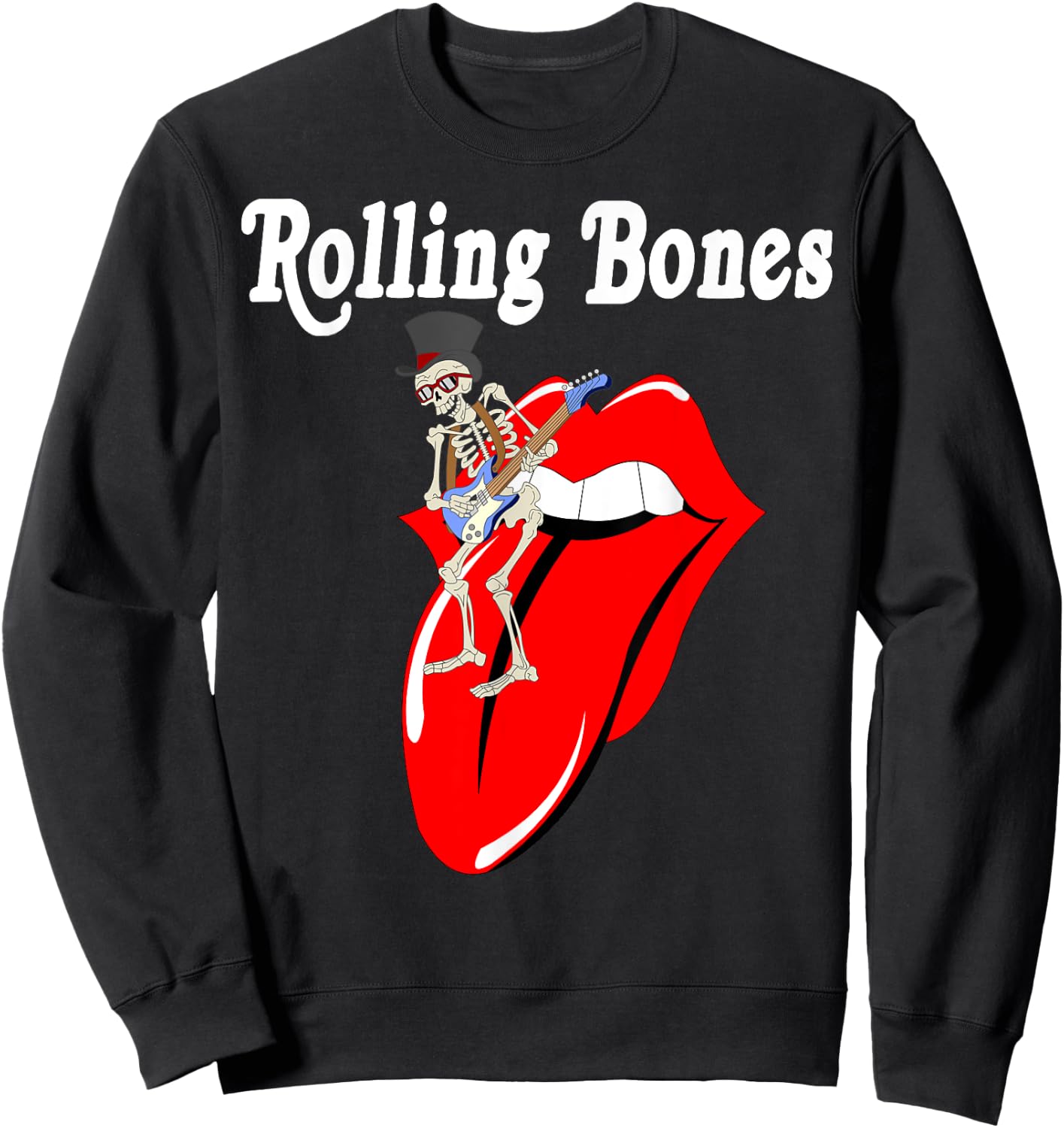Rolling Bones Skeleton Playing Guitar Classic Rock Fan Sweatshirt - Sweatshirt | Black