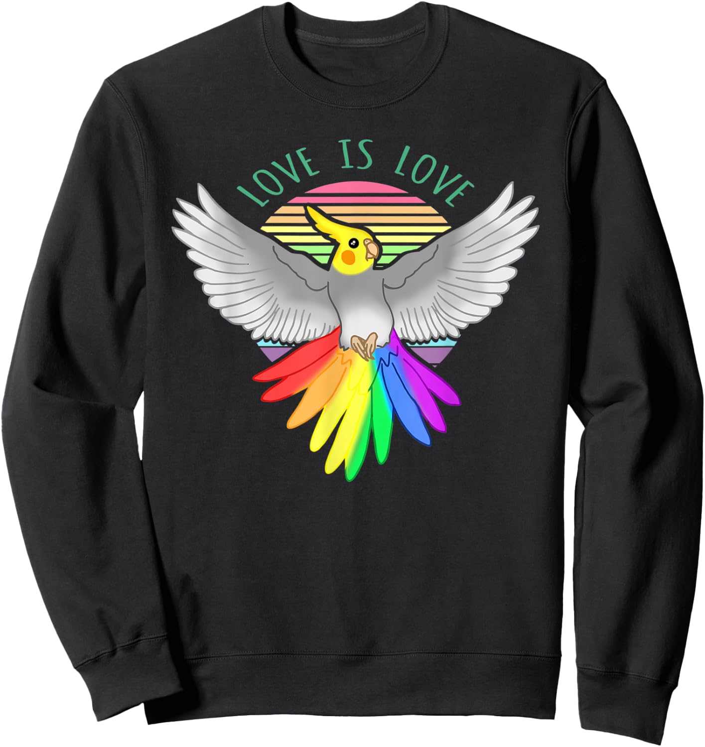 Love is Love Birb Parrot Pet Pride Month Rainbow Cockatiel Sweatshirt - Sweatshirt | Black