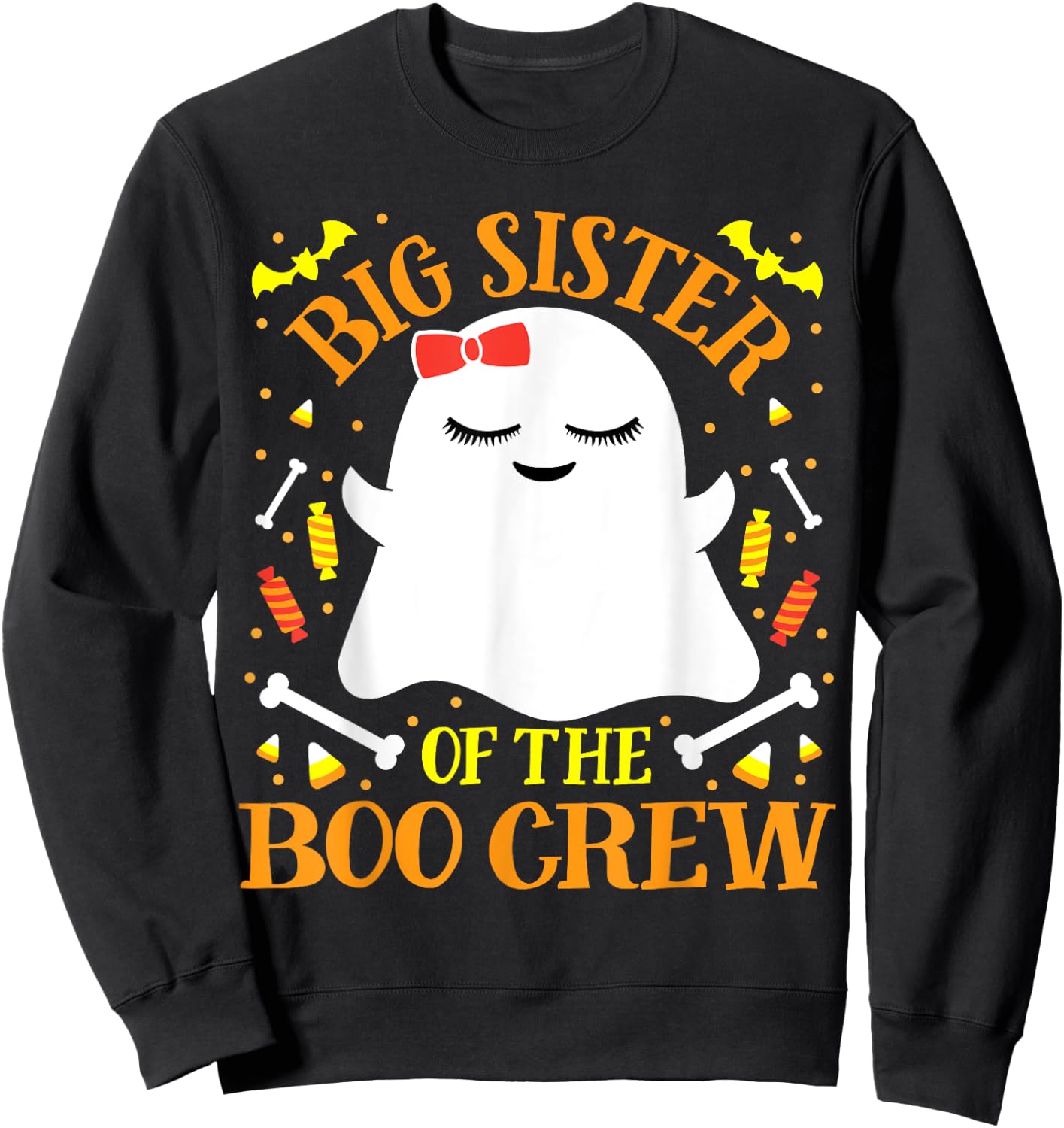 Big Sister Boo Crew Ghost Matching Family Girls Halloween Sweatshirt - Sweatshirt | Black