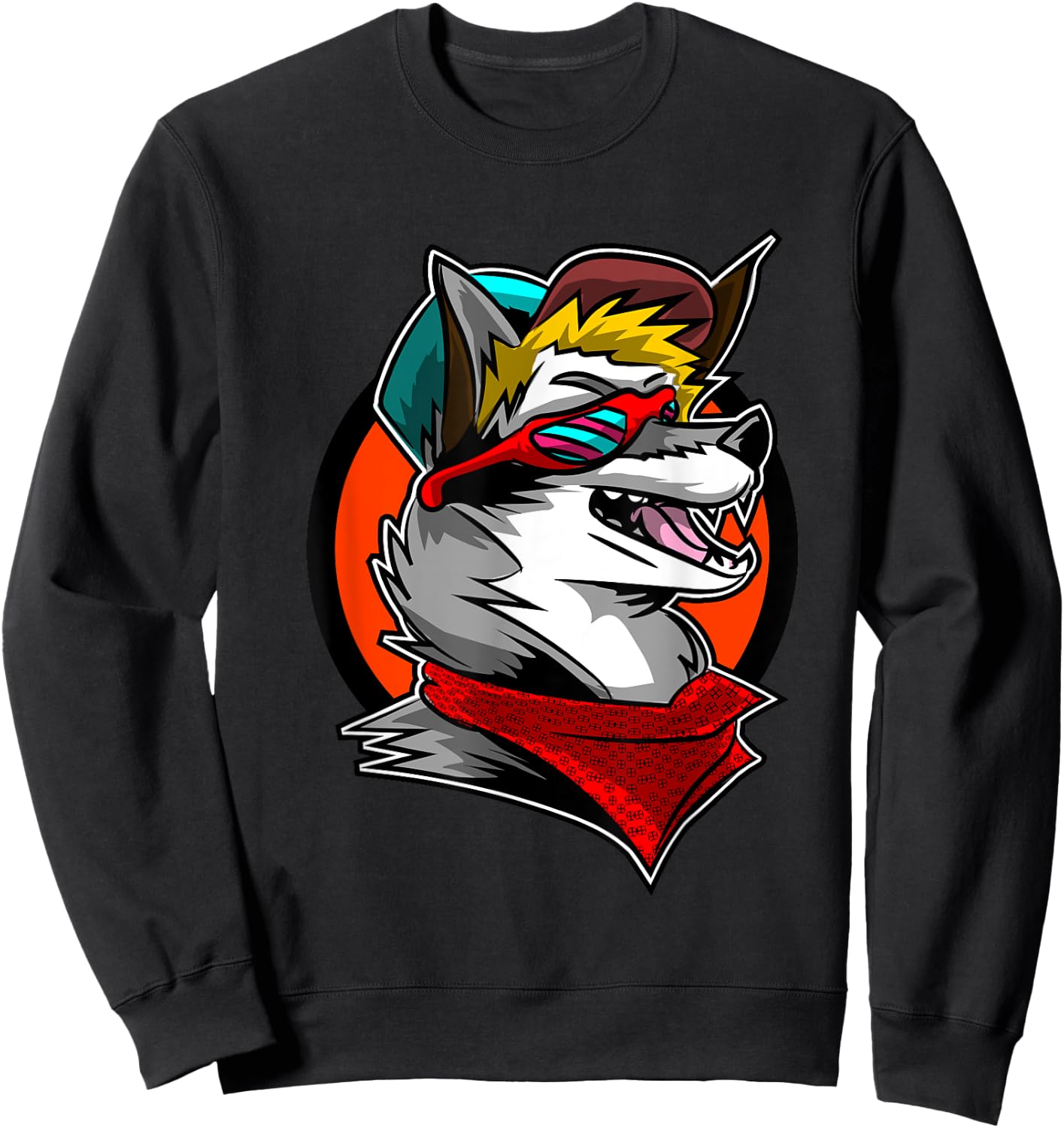Funny Furry Shirt 80's Wolf Fursona with Sunglasses Sweatshirt - Sweatshirt | Black