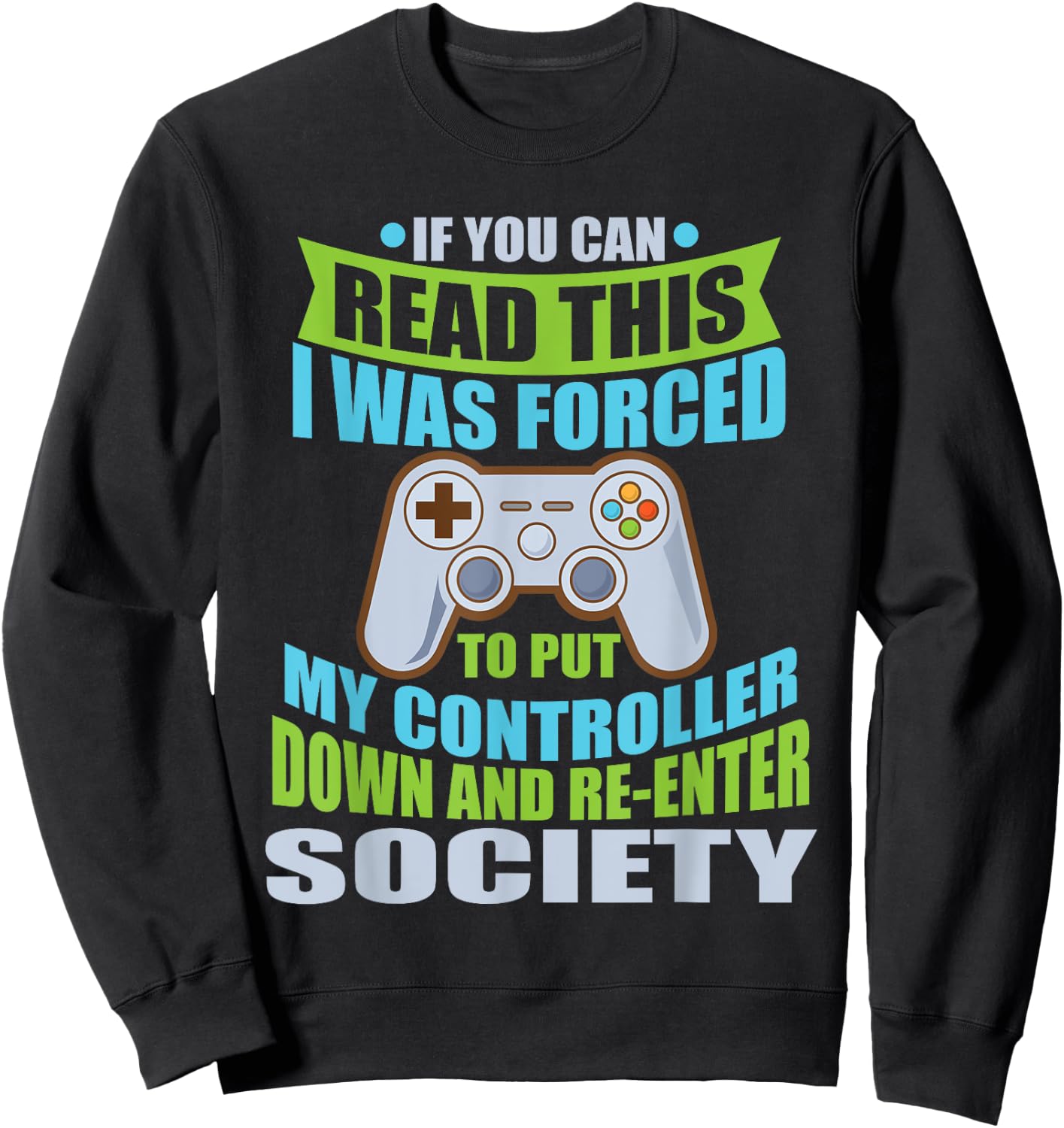 Put Controller Down Re-Enter Society Funny Gamer Sweatshirt - Sweatshirt | Black