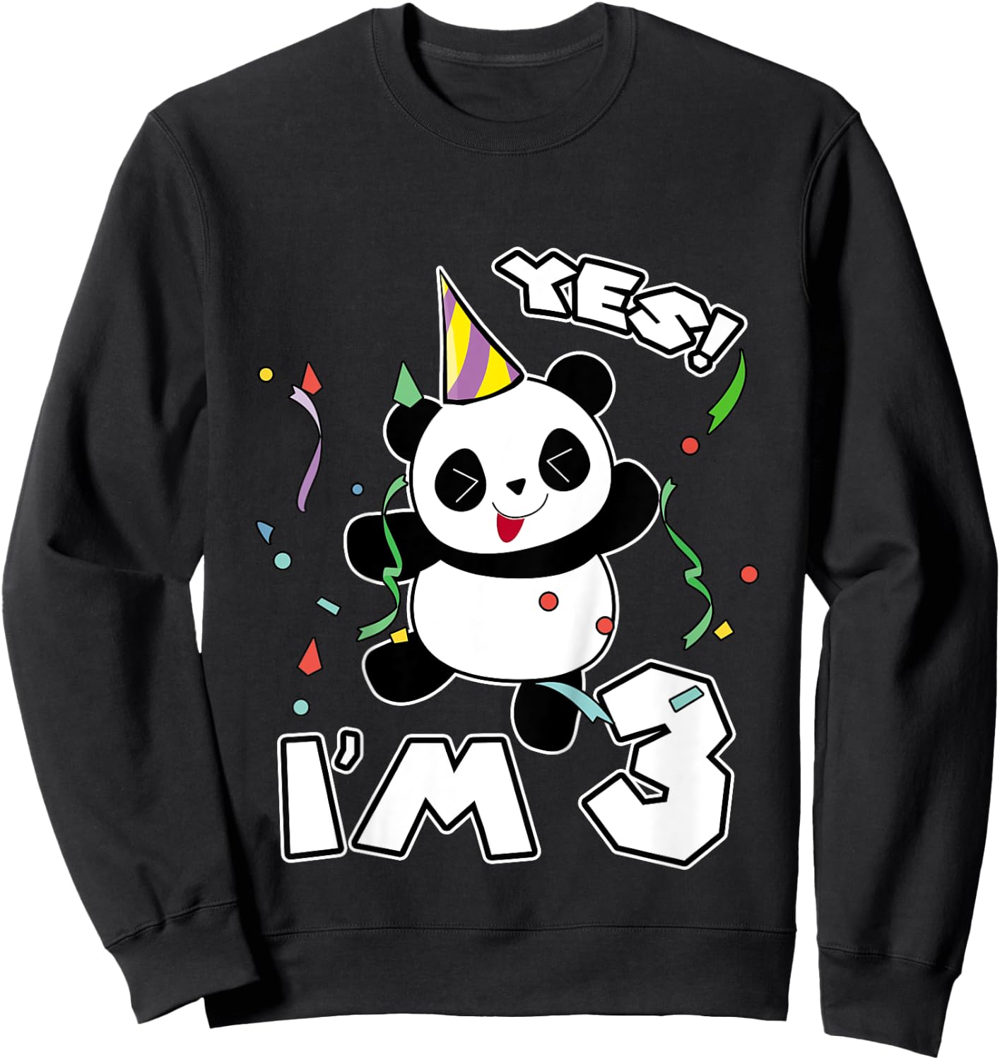 Kids 3rd Birthday Panda Shirt Yes I'm 3 Panda Costume Gift Sweatshirt - Sweatshirt | Black