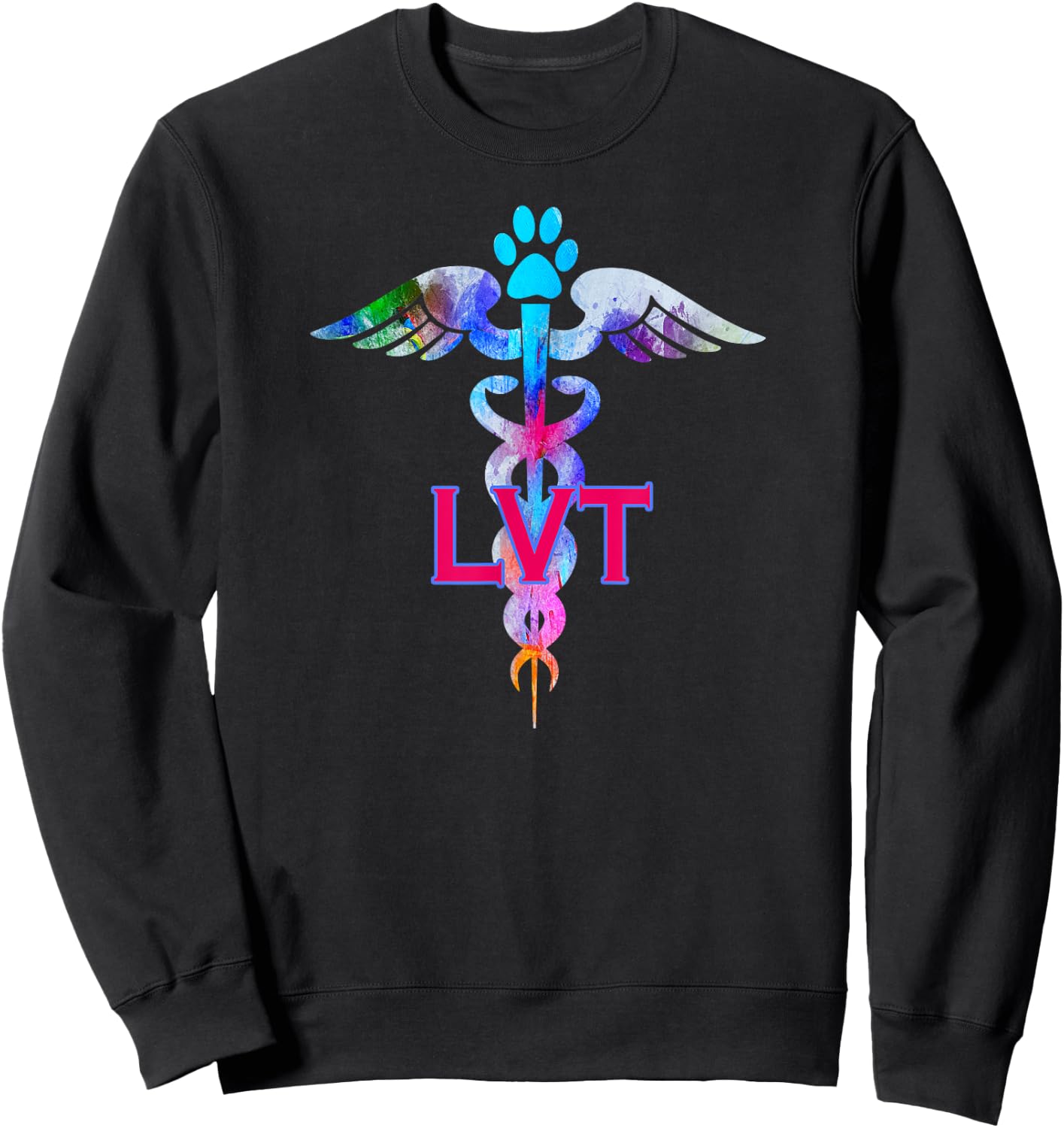 LVT Licensed Veterinary Technician Paw Print Caduceus Shirt Sweatshirt - Sweatshirt | Black