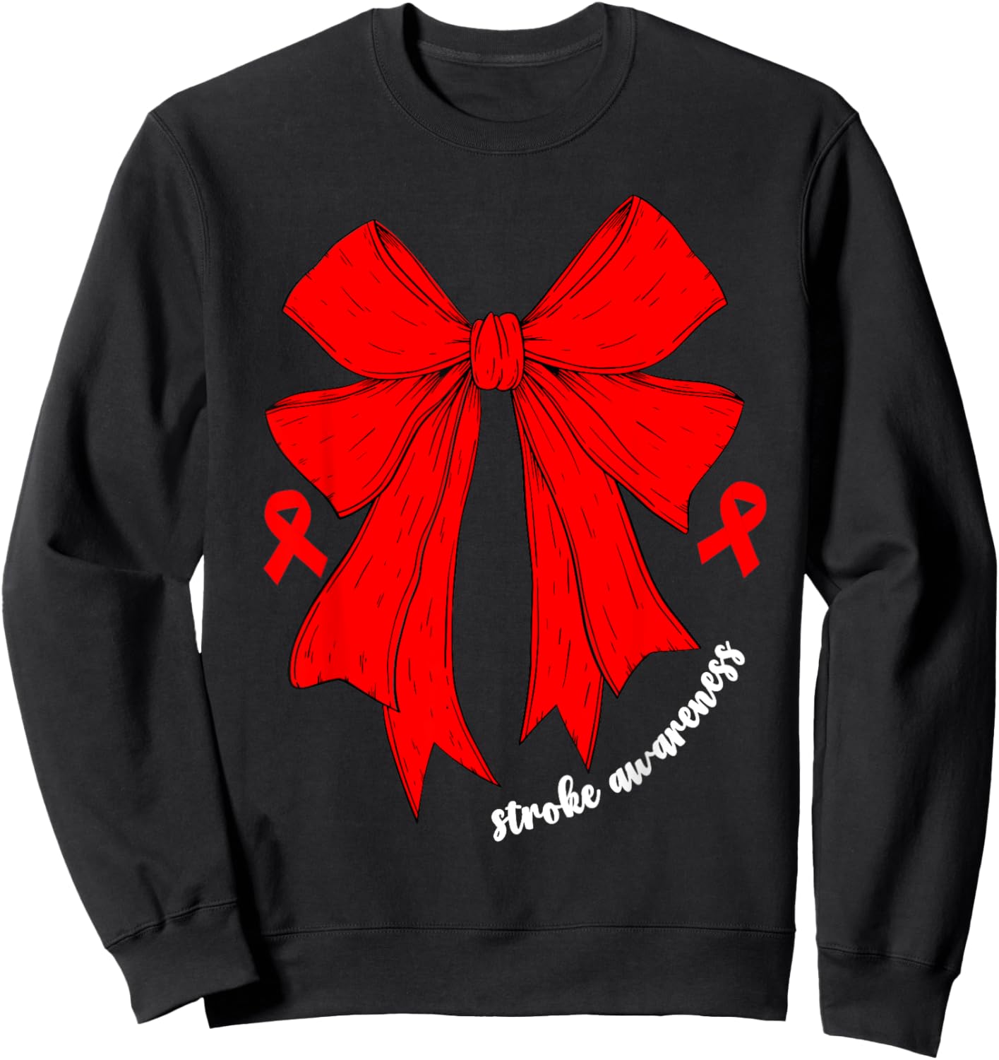 Stroke Awareness Month Women Stroke Survivor Coquette Bow Sweatshirt - Sweatshirt | Black