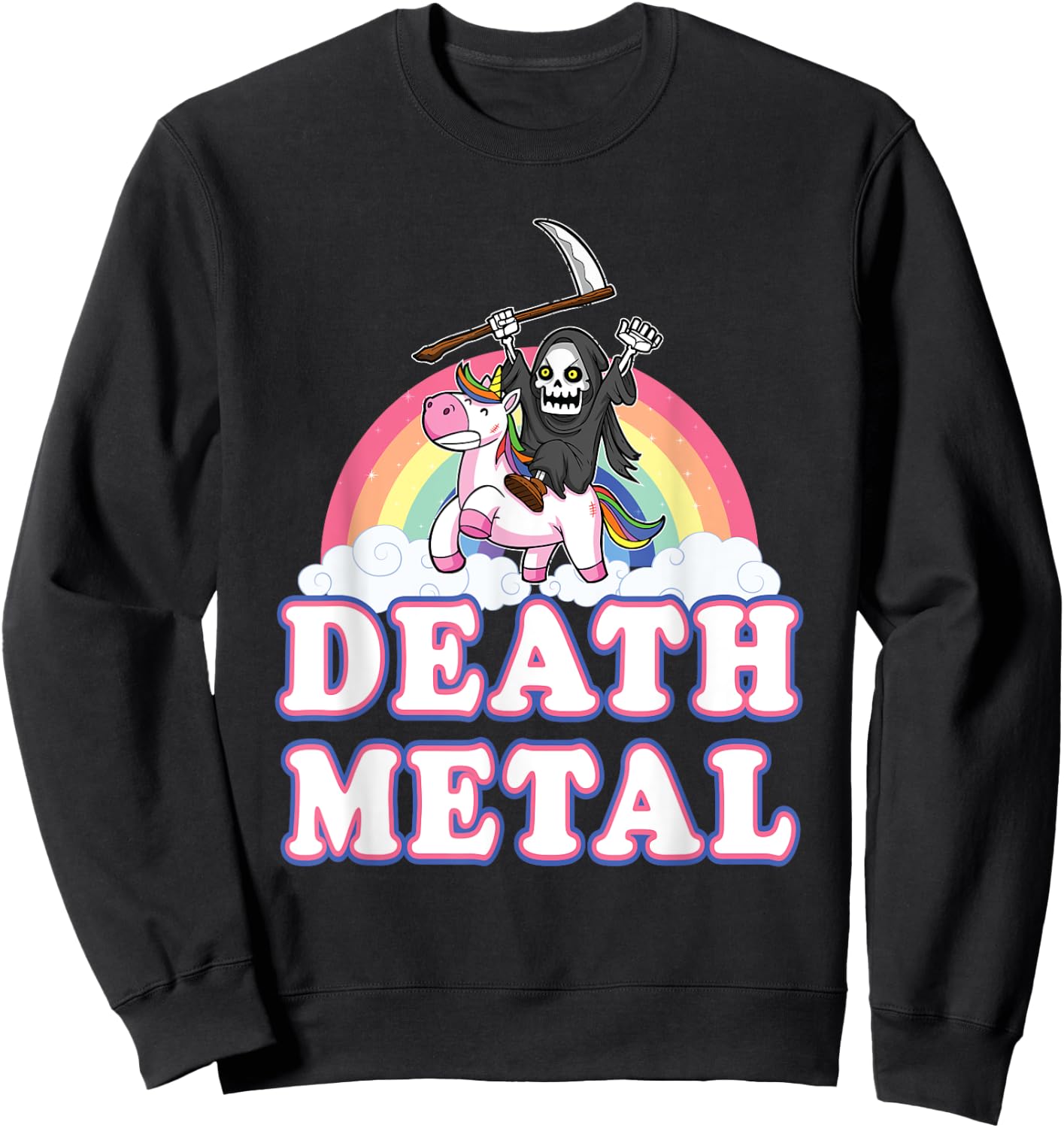 Death Metal Funny Rainbow Grim Reaper Unicorn Shirt Sweatshirt - Sweatshirt | Black