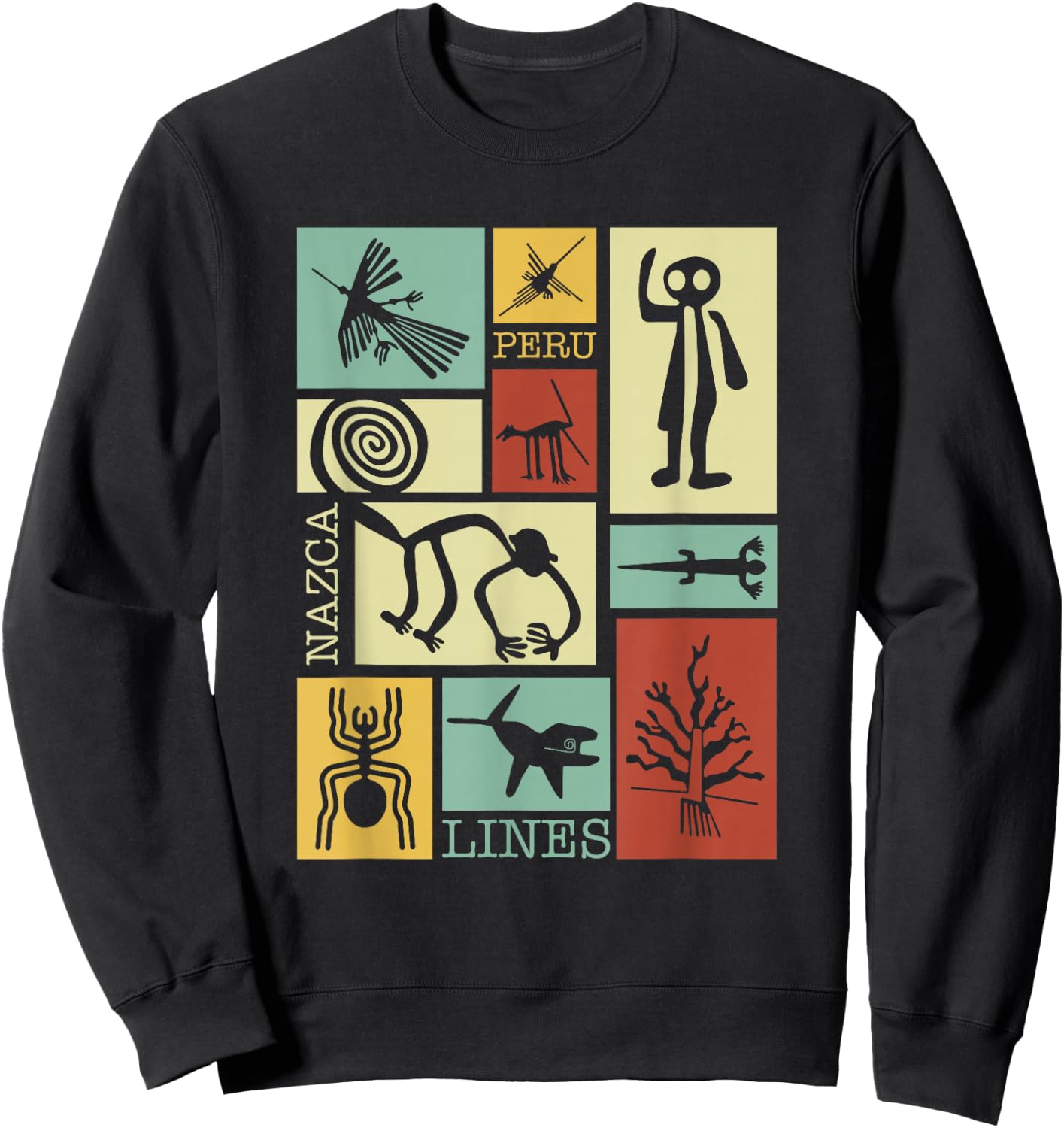 National Introvert Society Nazca Lines Peru Geoglyphs Retro - Black, Small, , Short Sleeve, Classic Fit Sweatshirt - Sweatshirt | Black
