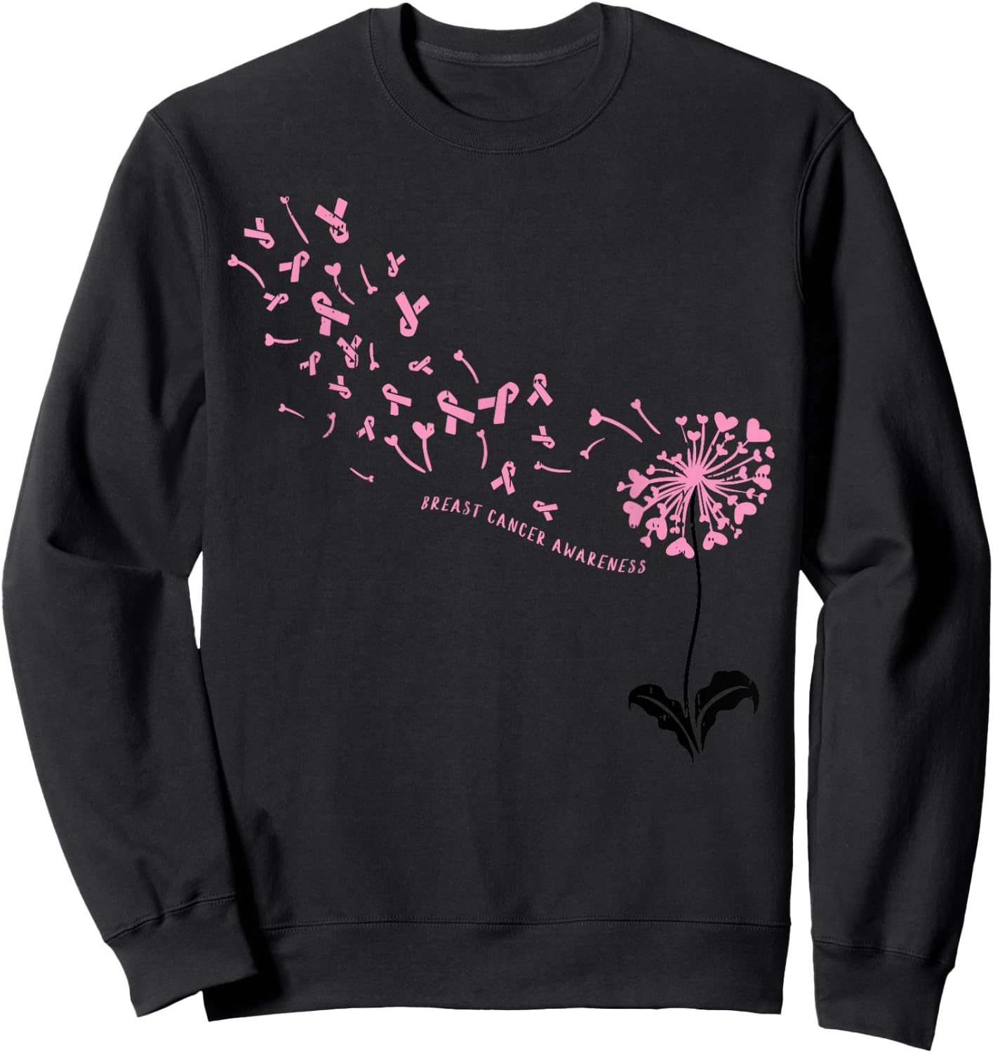 Dandelion Breast Cancer Awareness Pink RIbbon Support Gift Sweatshirt - Sweatshirt | Black